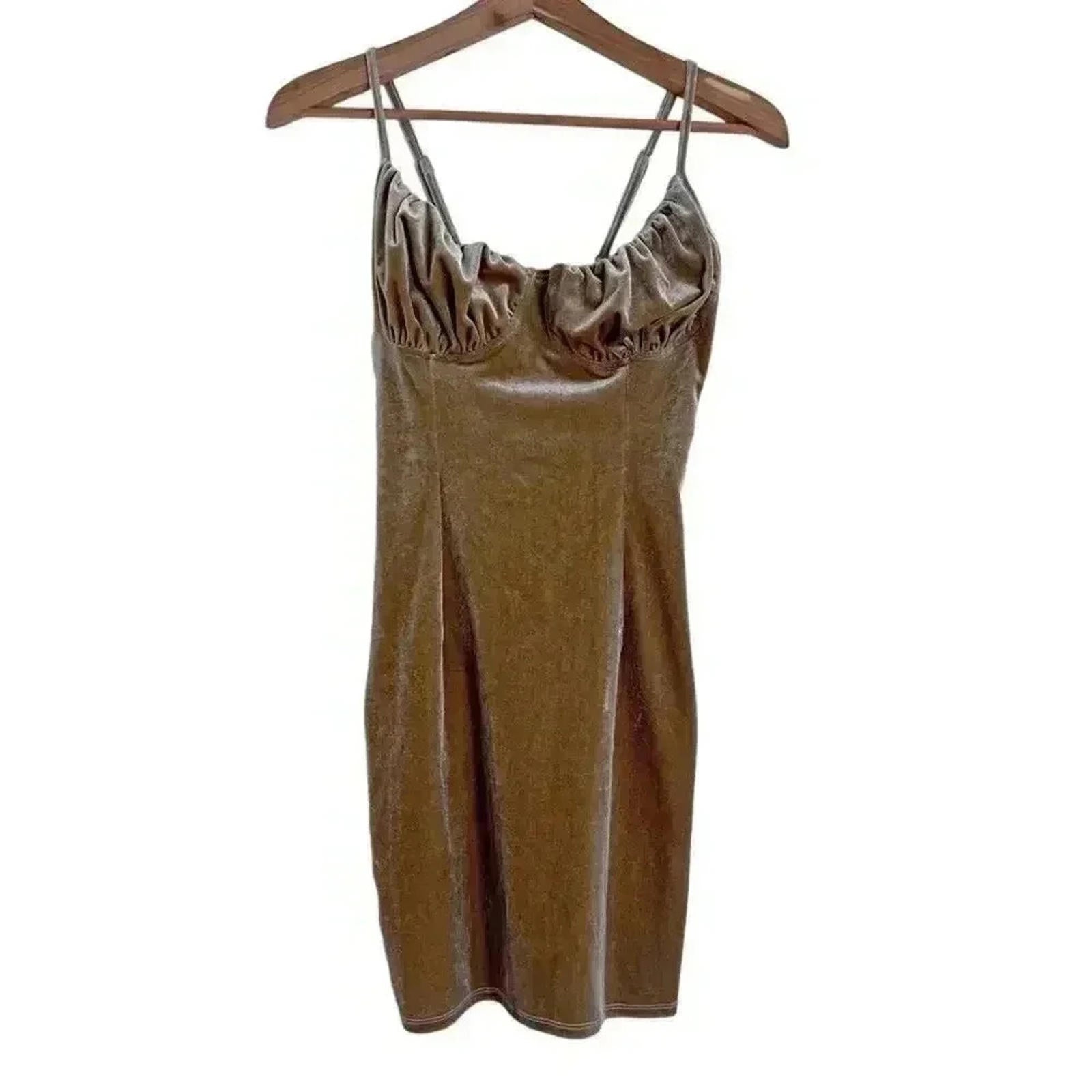 Bear Dance Gold Velvet Bustier Mini Dress Lace UP Back Corset Women's by Hot Girl Secondhand