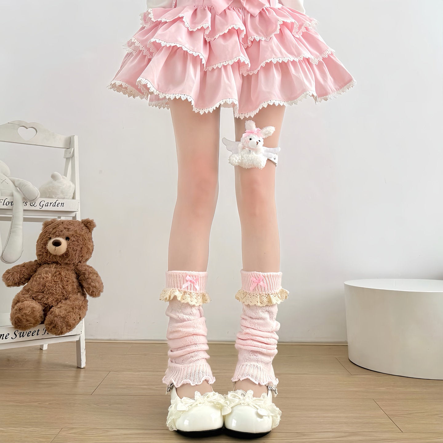 Kawaii Lace Bow Leg Warmers - 2 Bears by Land Decora