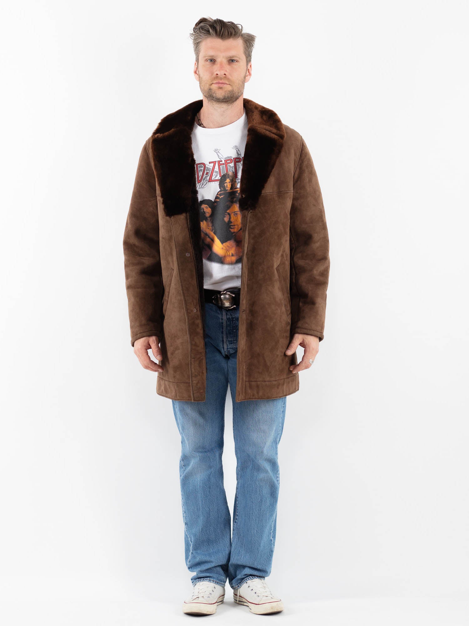 Vintage 70's Men Sheepskin Coat in Brown by Northern Grip