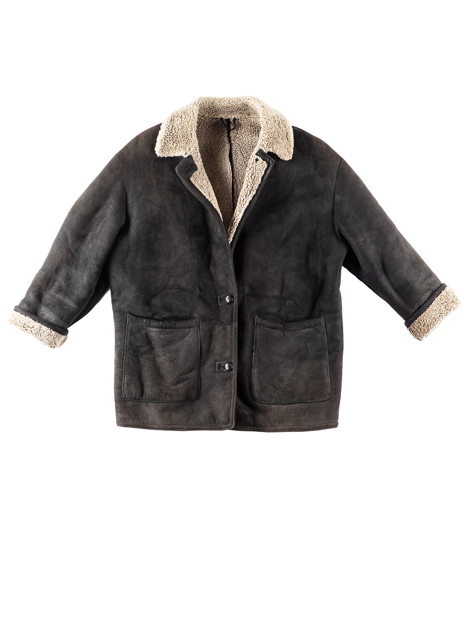 Vintage 80's Women Sheepskin Coat in Black by Northern Grip