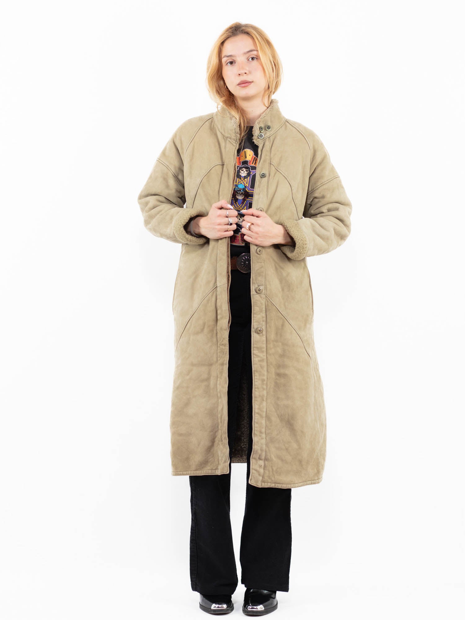 Vintage 80's Women Sheepskin Coat in Beige by Northern Grip