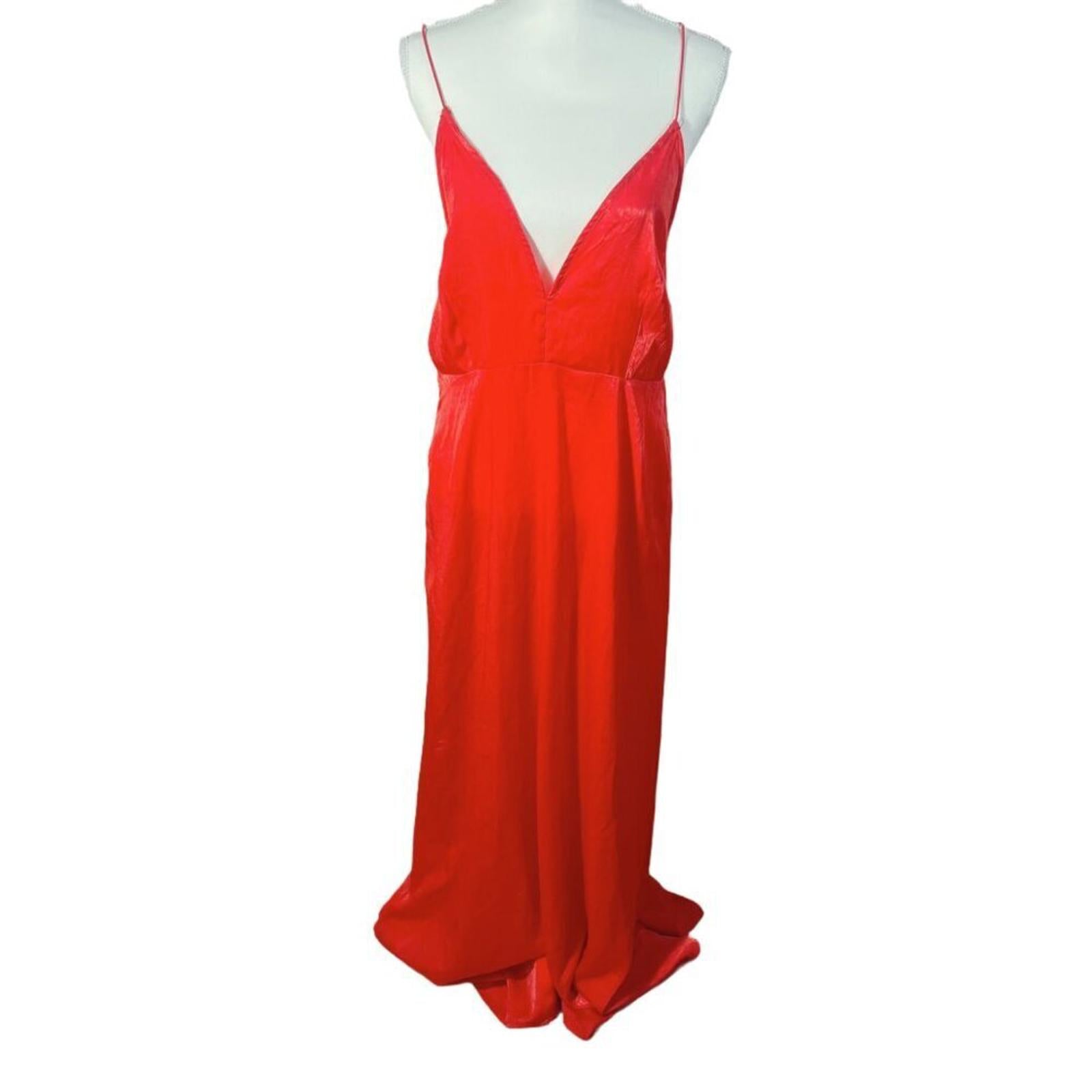 Pretty Little Thing PLT Red Satin V Neck Long Maxi Dress Backless Form by Hot Girl Secondhand