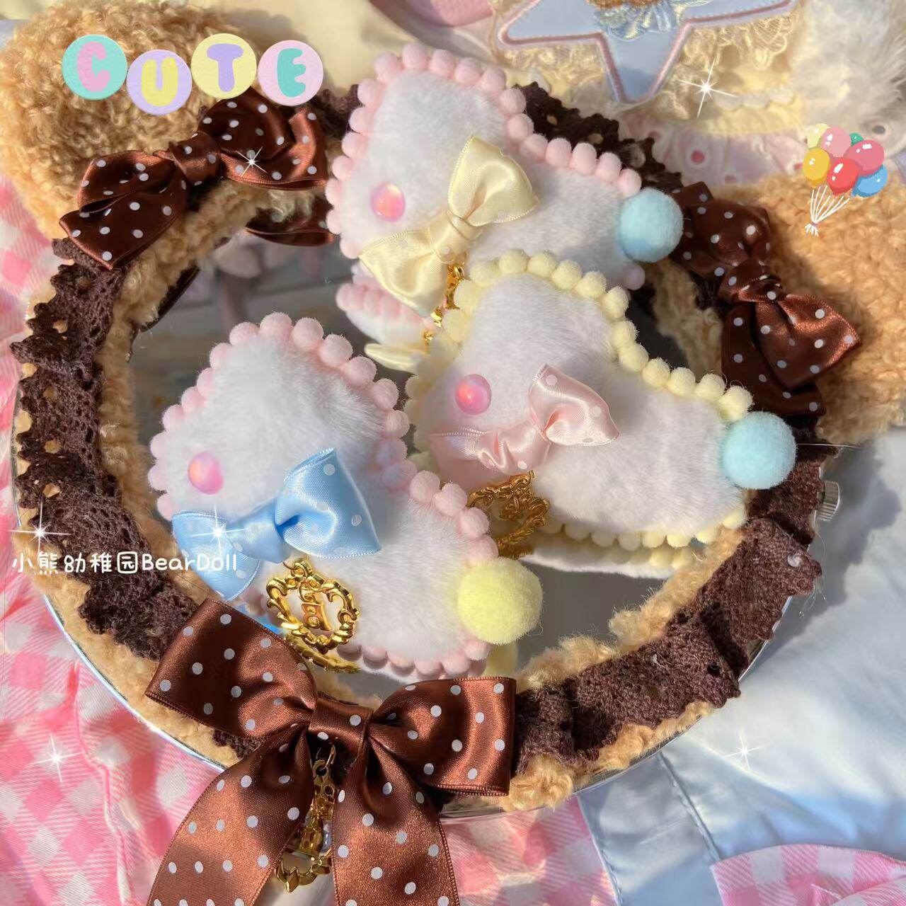 Y2K Fluffy Bunny Bow Clip - Bear Doll Kawaii by Land Decora