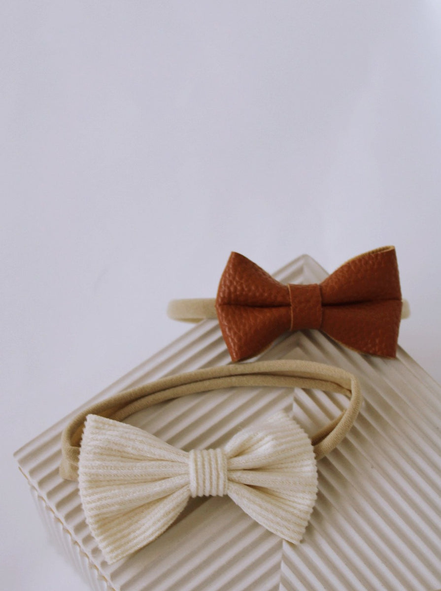 LOLO BOW IN LEATHER & CORDUROY by RAËLIV