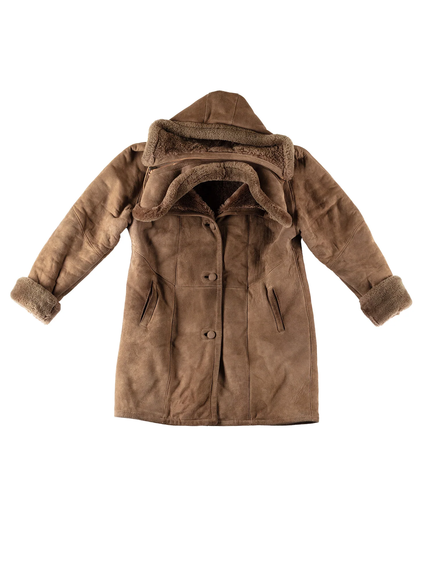 Vintage 70's Women Hooded Sheepskin Coat in Brown by Northern Grip