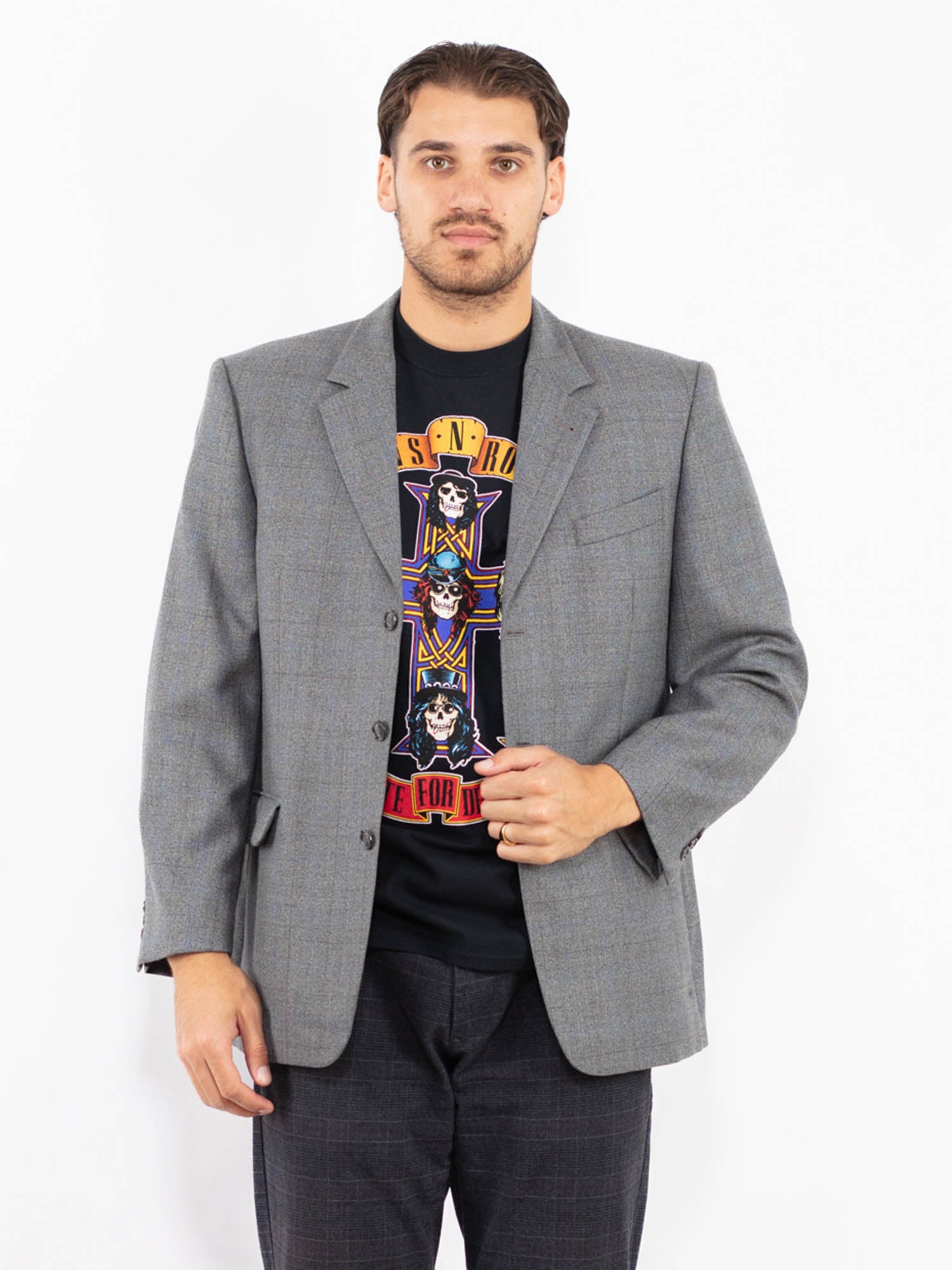 Vintage 90's Men Wool Blend Blazer Jacket in Gray by Northern Grip