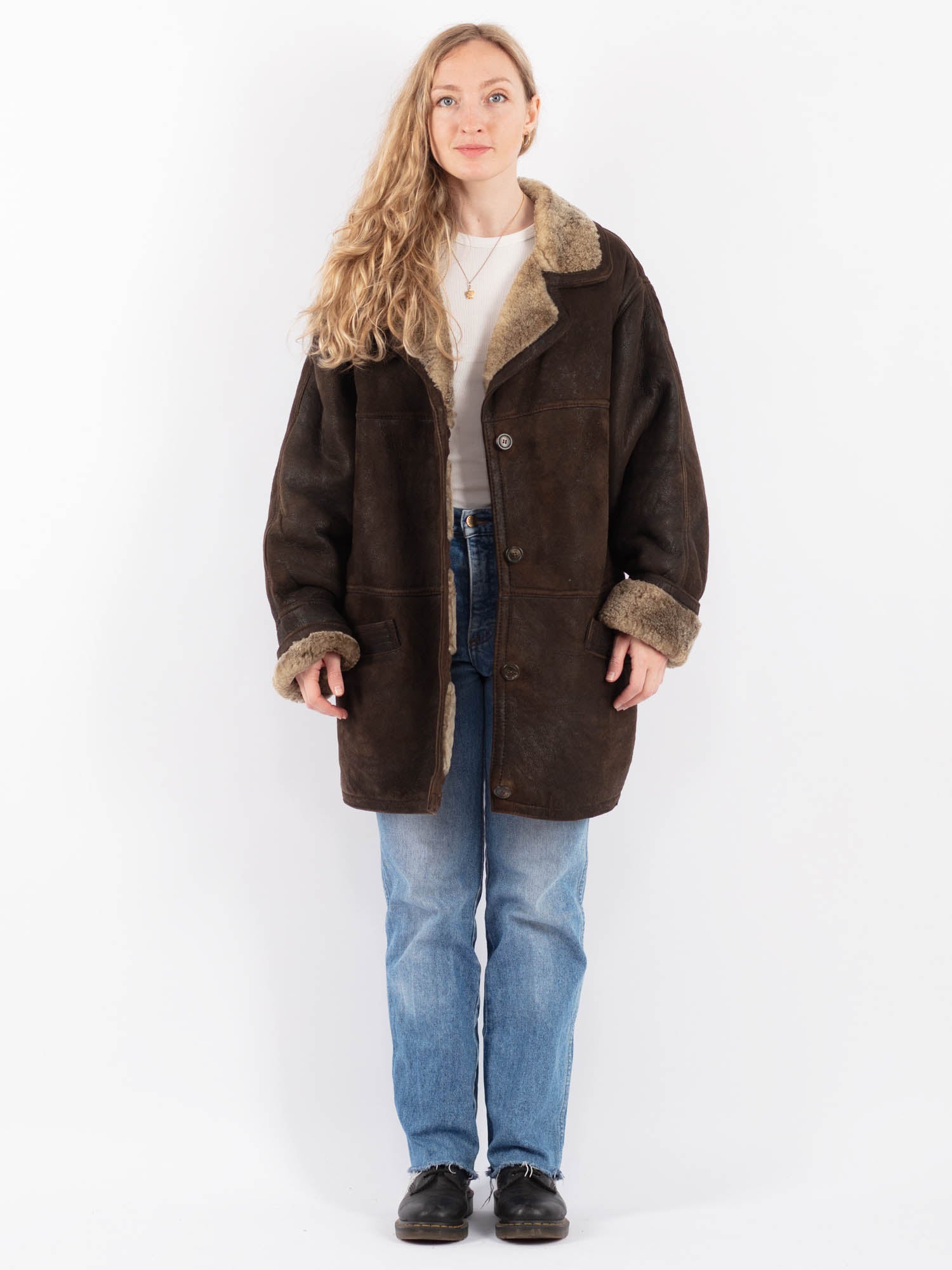 Vintage 90's Women Sheepskin Coat in Brown by Northern Grip