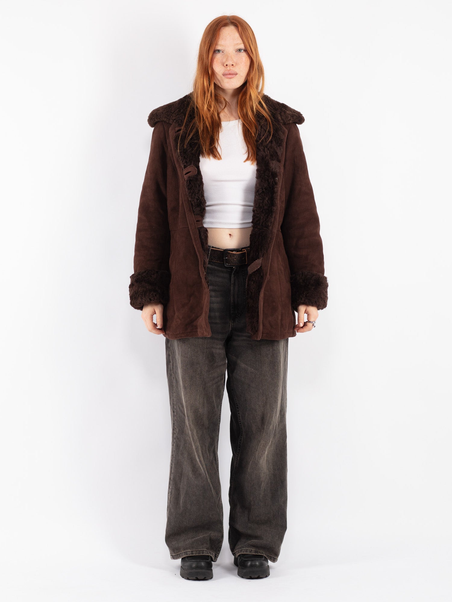 Vintage 90's Women Sheepskin Shearling Coat in Brown by Northern Grip