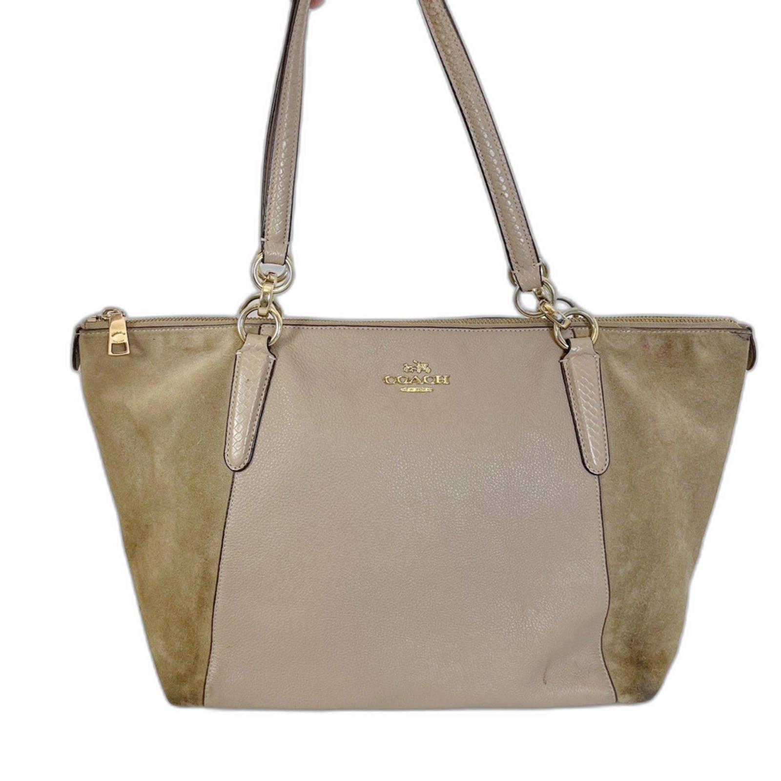Coach Ava Tote in Taupe Leather and Suede Mixed Fabric Shoulder Bag Pu by Hot Girl Secondhand