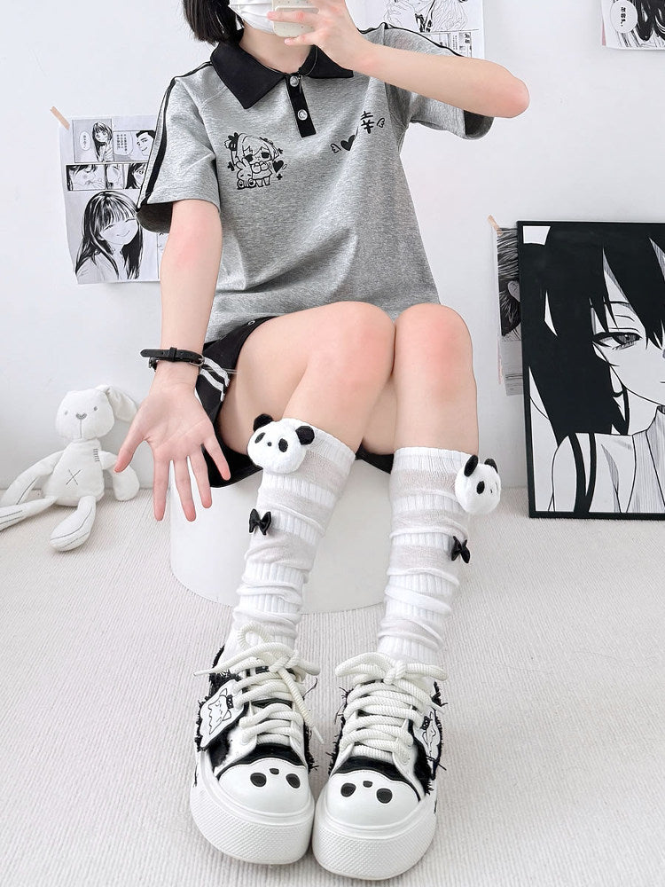 2 Bears Ruched Socks | Panda Calf Socks by Land Decora