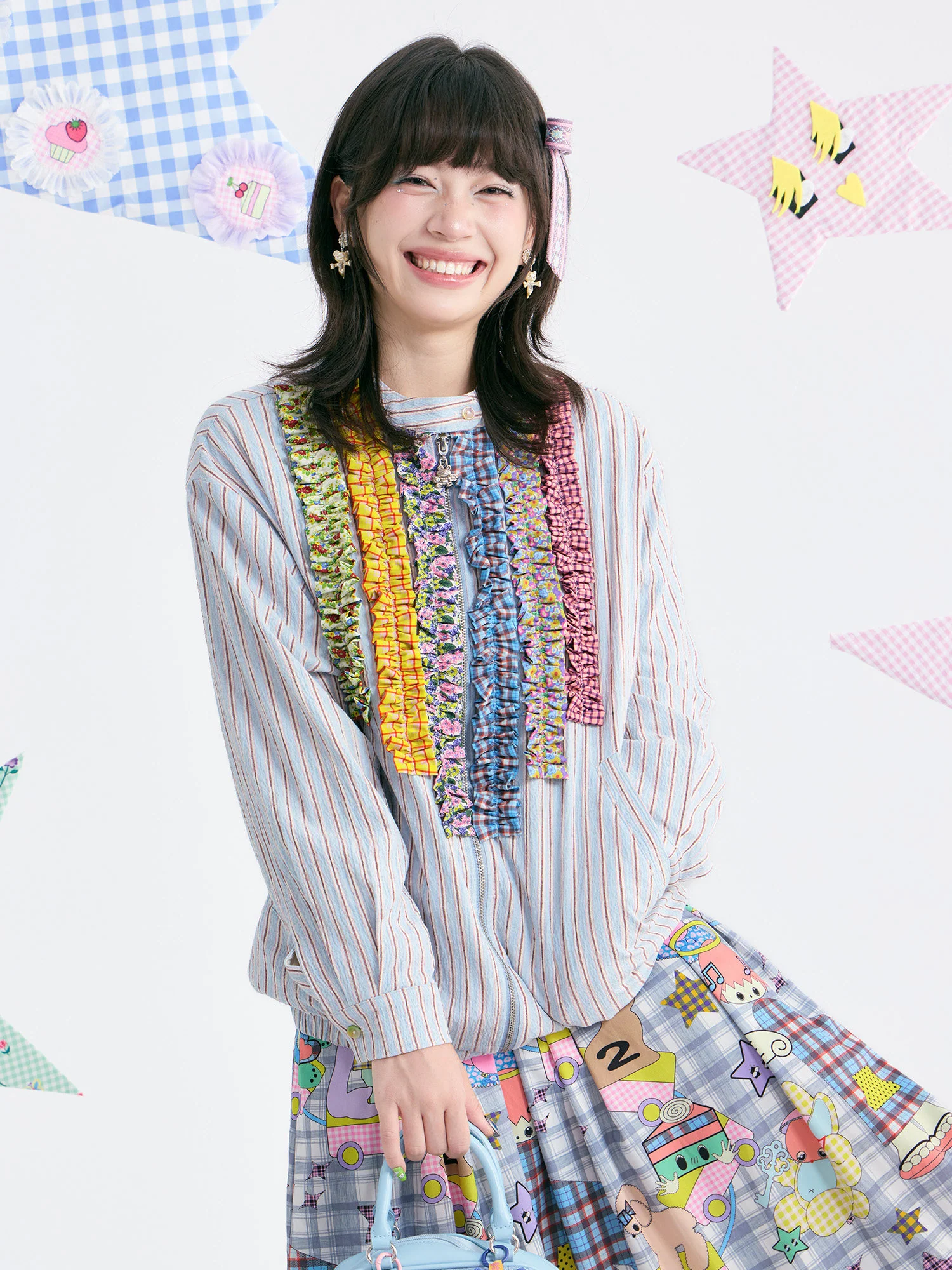 Kawaii Blue Stripe Ruffle Collar Jacket - tntntutu by Land Decora