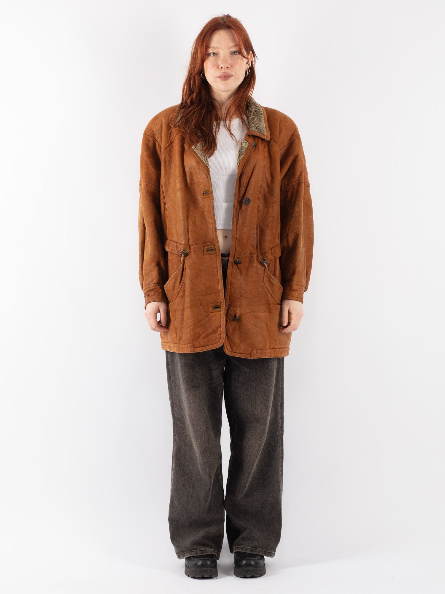 Vintage 90's Women Sheepskin Coat in Brown by Northern Grip