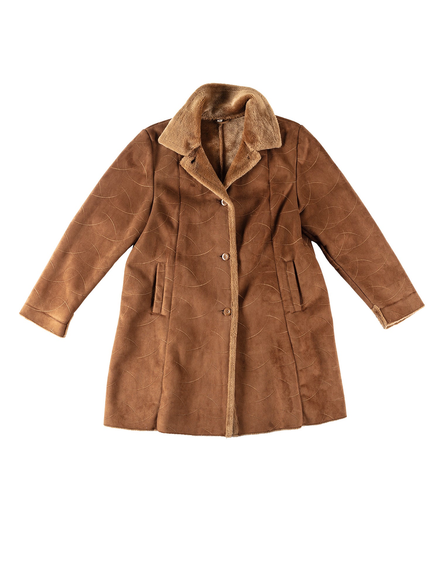 Vintage 80's Women Faux Sheepskin Coat in Brown by Northern Grip