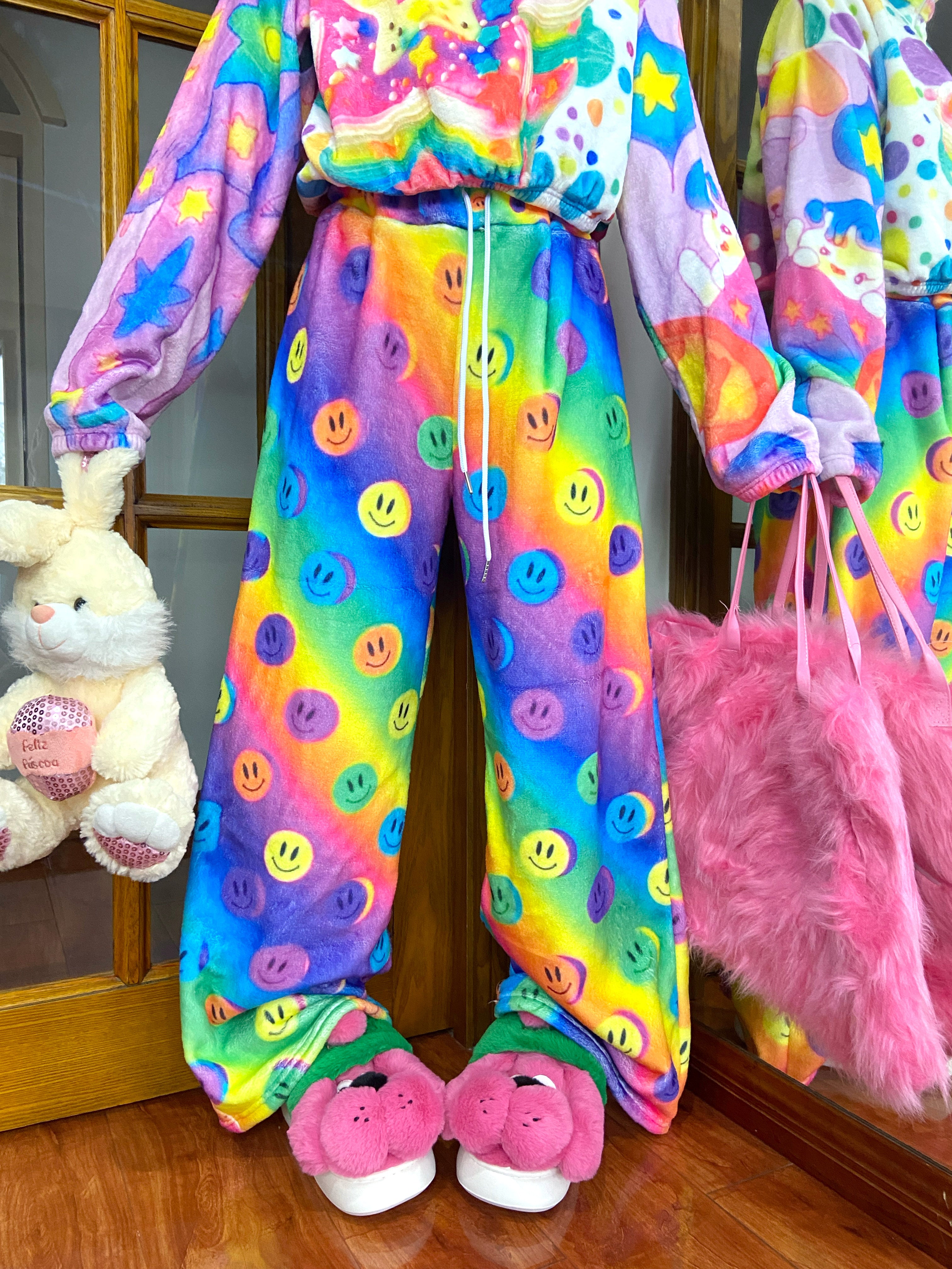 Decora Kei Smiley Fleece Pants - LERROO by Land Decora