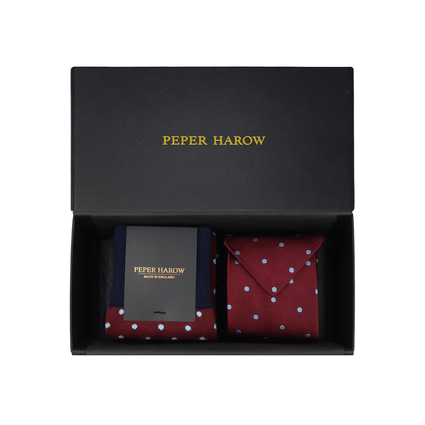 Burgundy Pin Polka Tie & Socks Men's Gift Box by Peper Harow