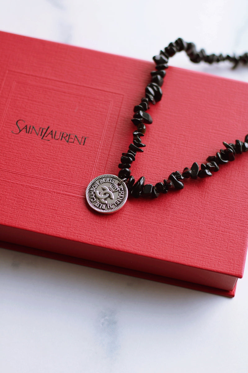 OPULENCE OBSIDIAN COIN NECKLACE by RAËLIV