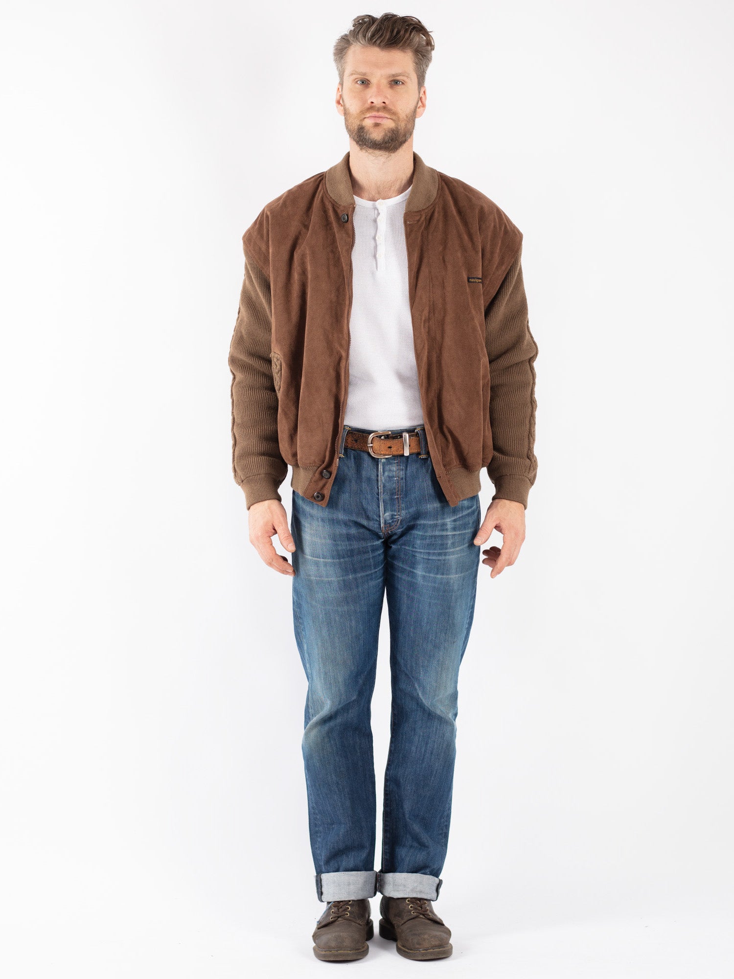 Vintage 90's Men Faux Suede Bomber Jacket in Brown by Northern Grip