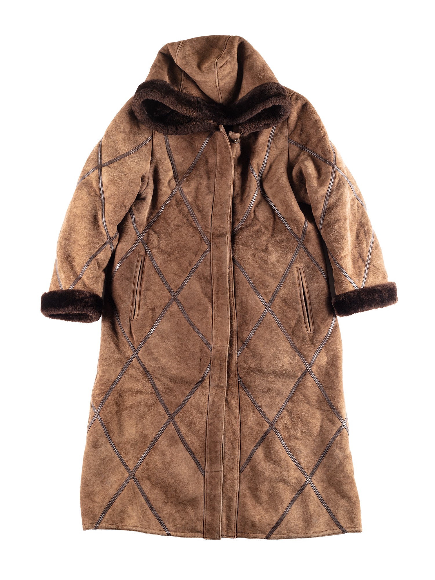 Vintage 90's Hooded Women Sheepskin Coat in Brown by Northern Grip