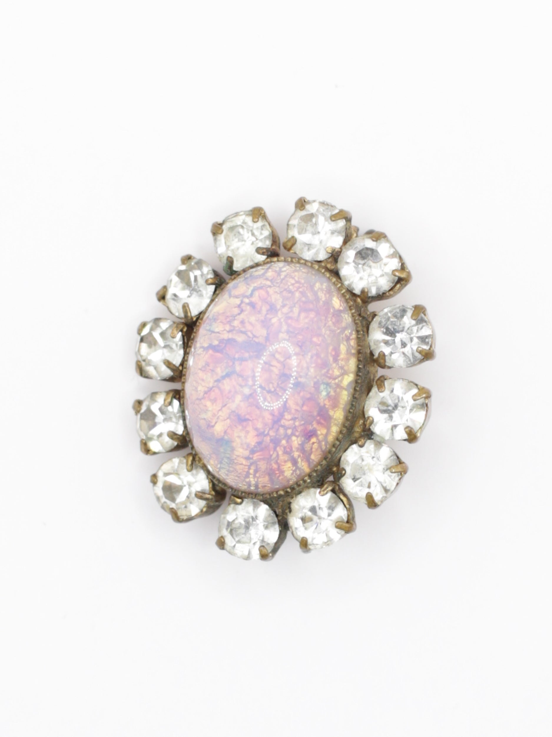 Vintage 30's Opaline Glass Rhinestone Brooch by Northern Grip
