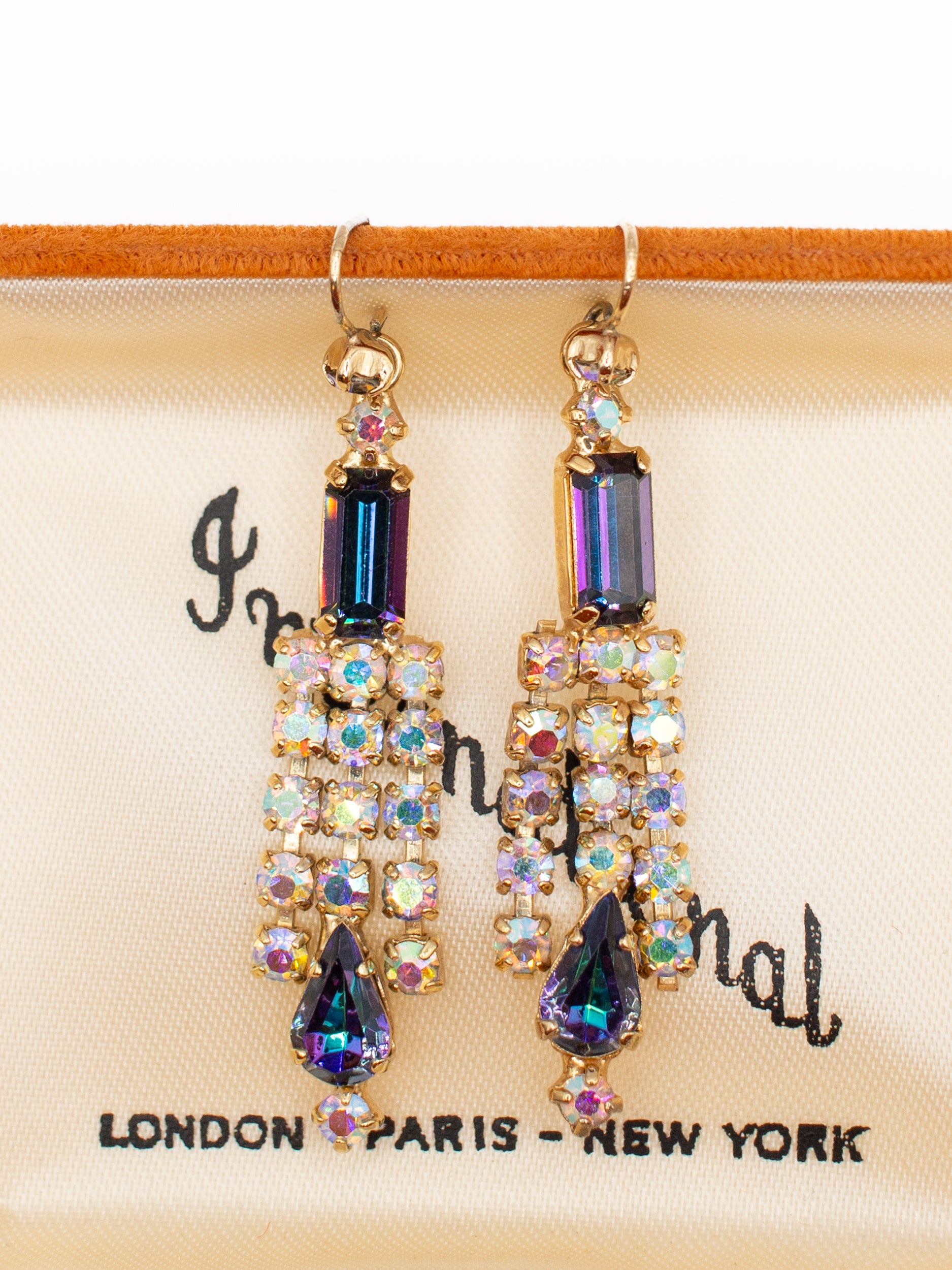 Vintage 60's Aurora Borealis Rhinestone Drop Earrings by Northern Grip
