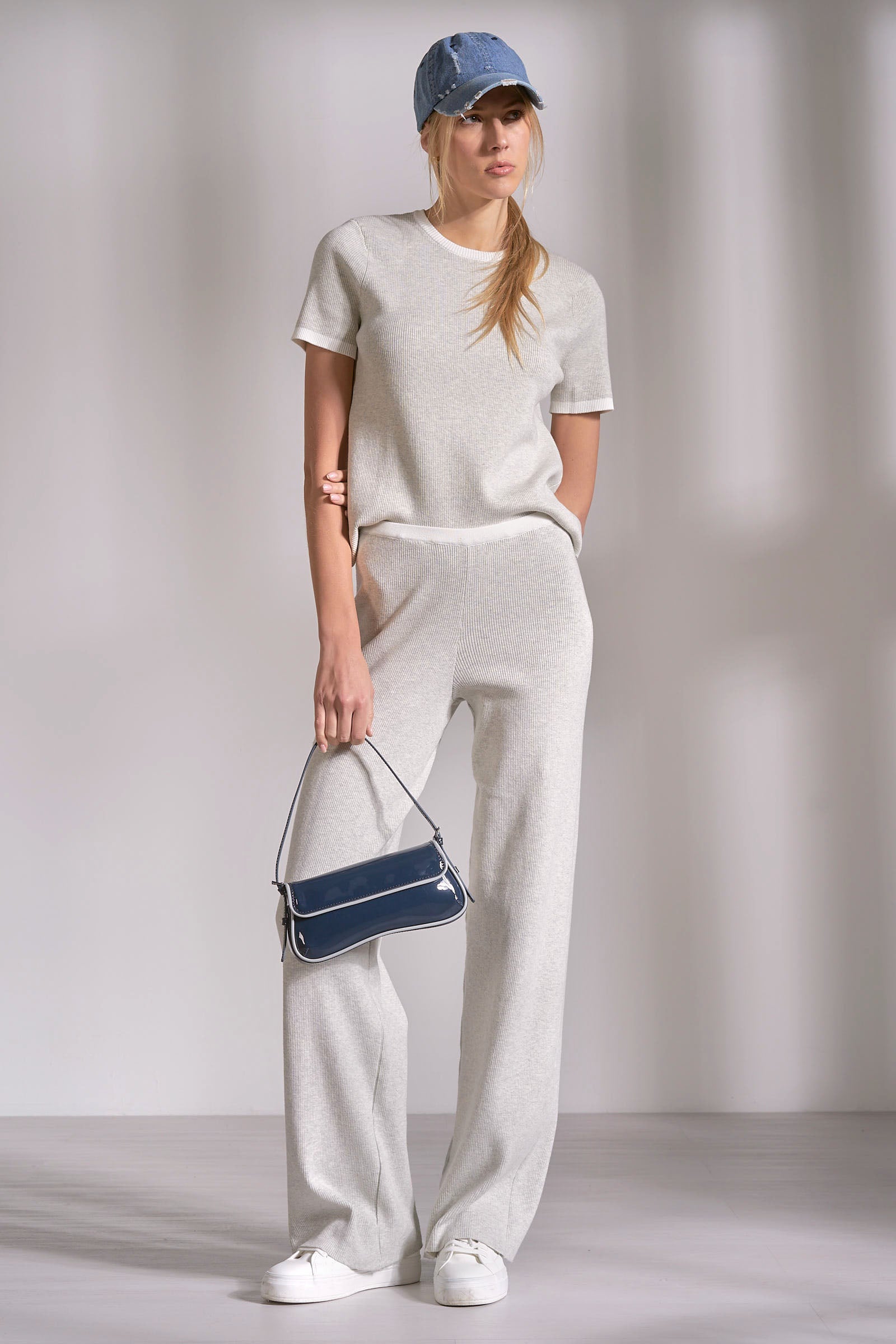 Elan Ribbed Knit Lounge Pants in Grey White by Sierra Deene