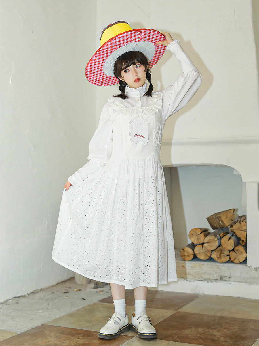 Meugler Vintage Embroidered White Sleeveless Dress with Lattice Design and Slip Skirt by Land Decora