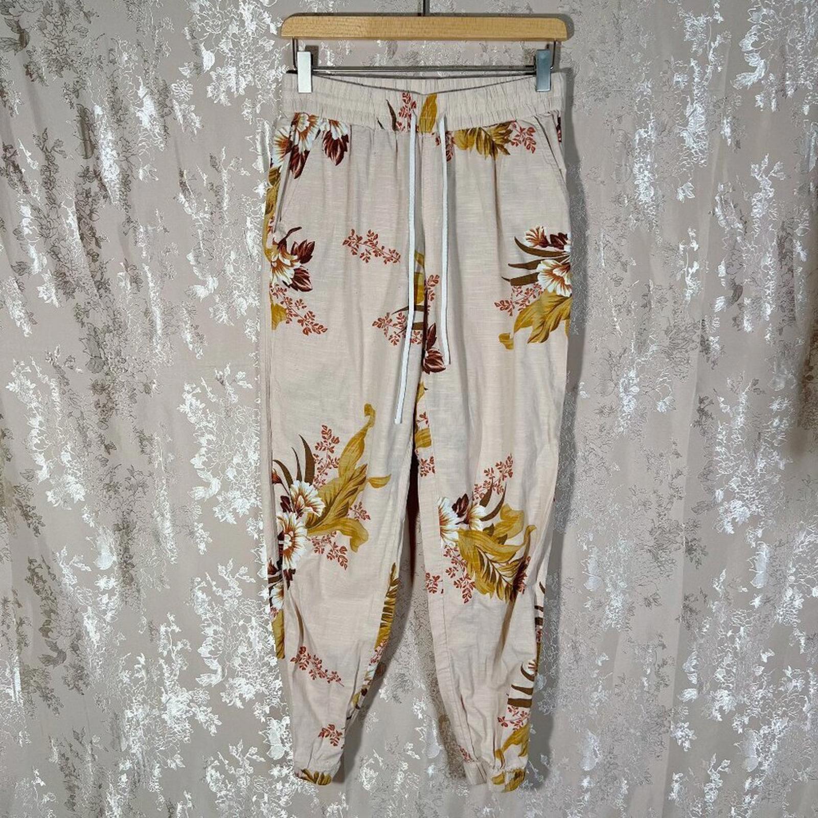 Urban Outfitters UO Drawstring Joggers Tan Floral Print Women's Size S by Hot Girl Secondhand