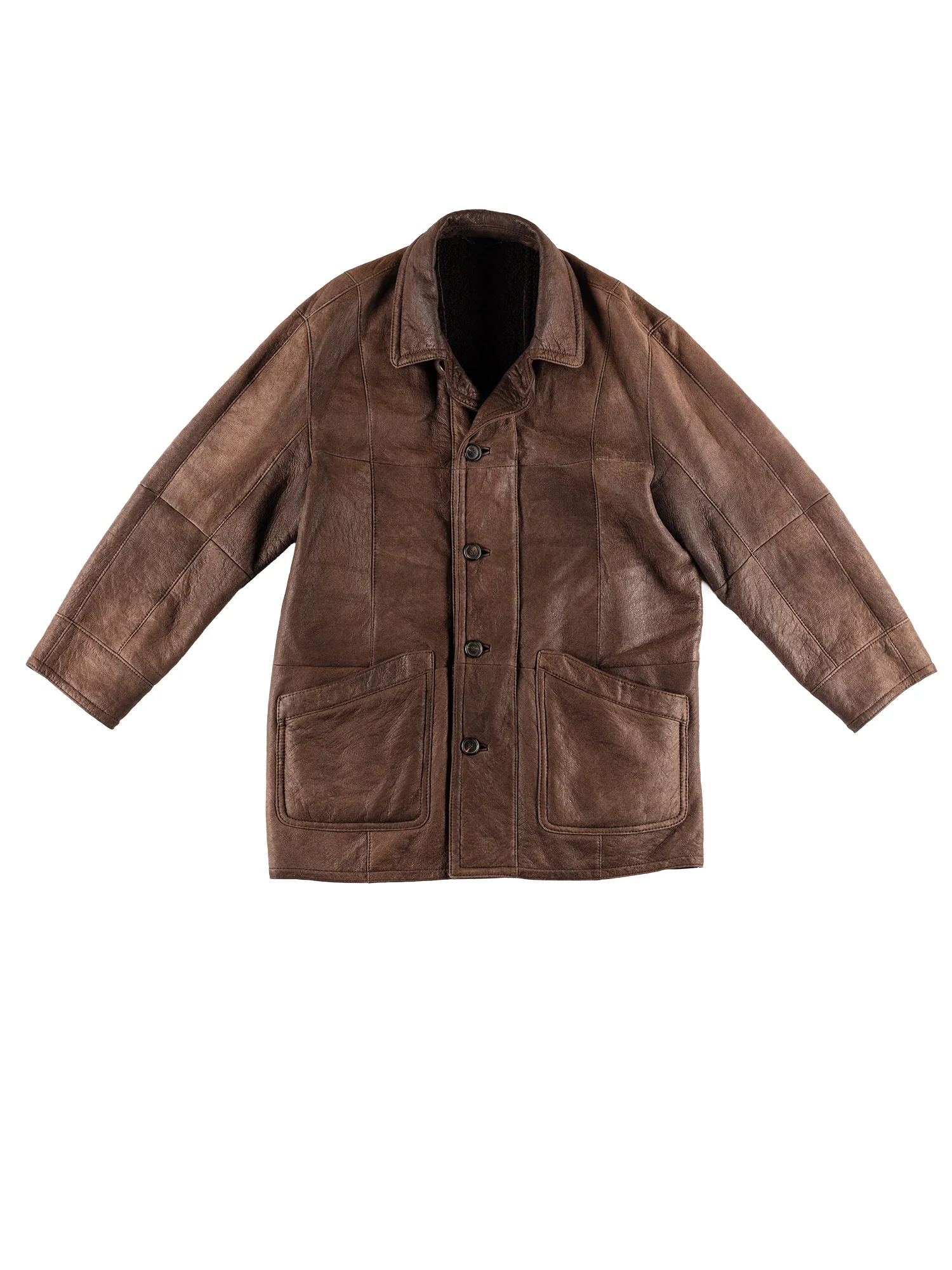 Vintage 80's Men Sheepskin Coat in Brown by Northern Grip