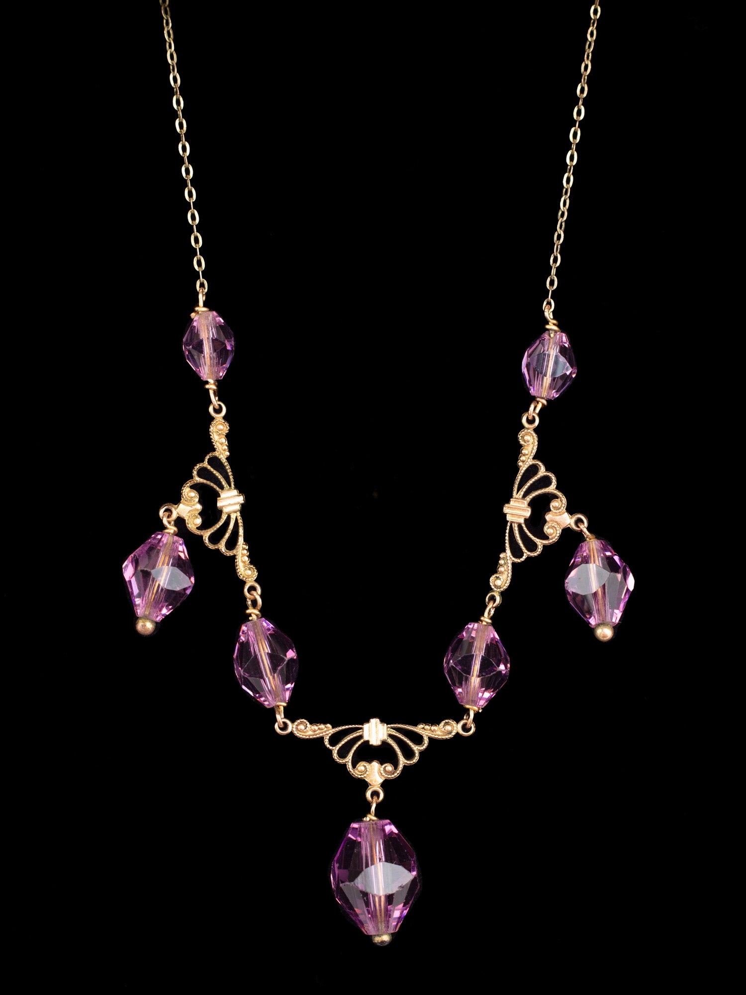 Vintage Edwardian Style Necklace with Purple Faceted Glass Beads by Northern Grip