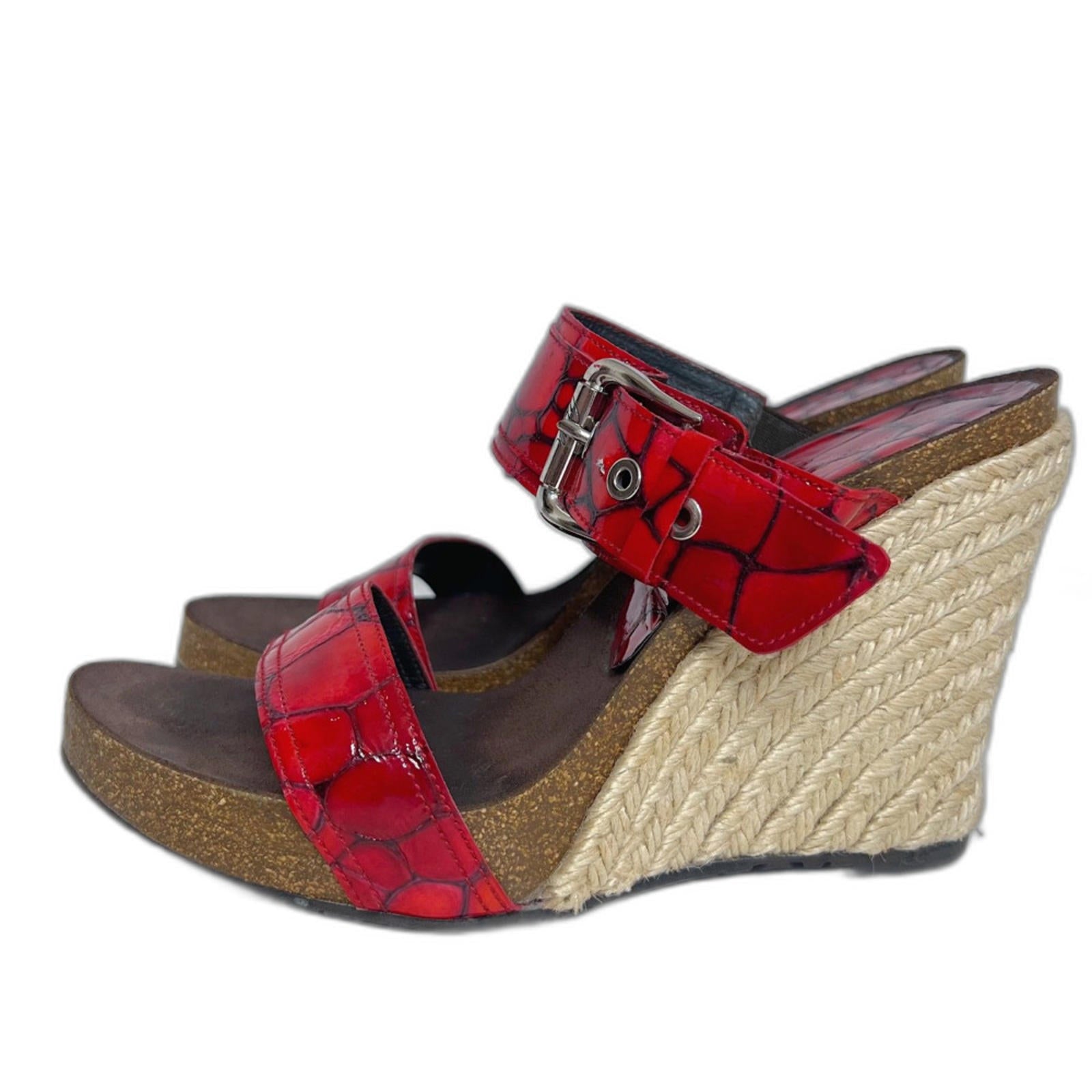 y2k Vintage Donald Pliner Red Crocodile Wedges Patent Leather Sandals by Hot Girl Secondhand