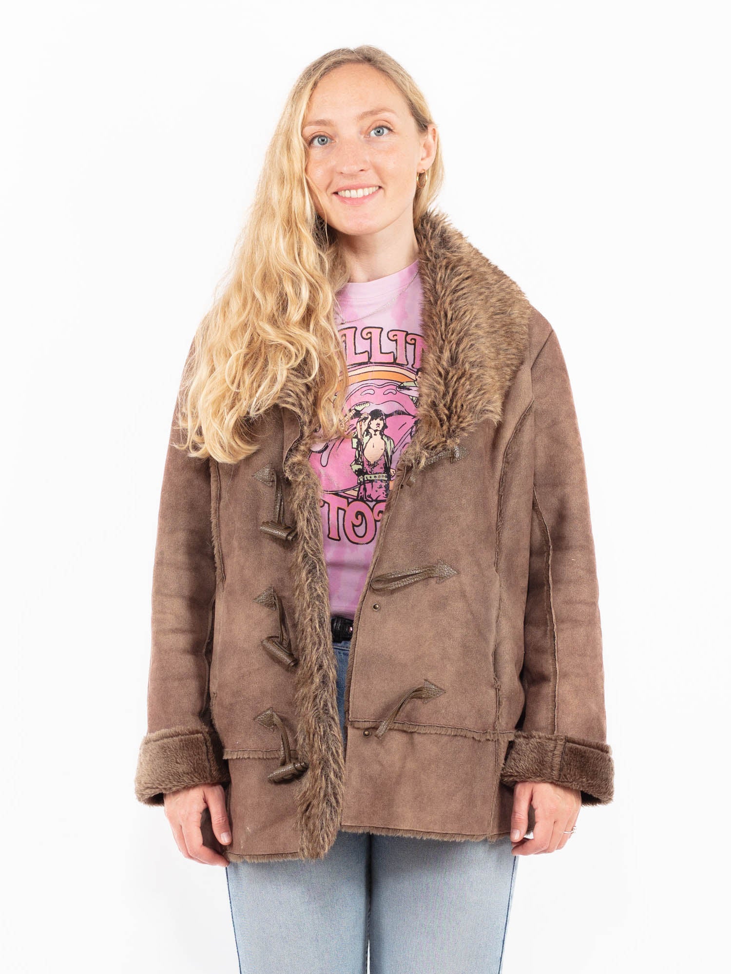 Vintage 00's Penny Lane Faux Sheepskin Jacket in Brown by Northern Grip