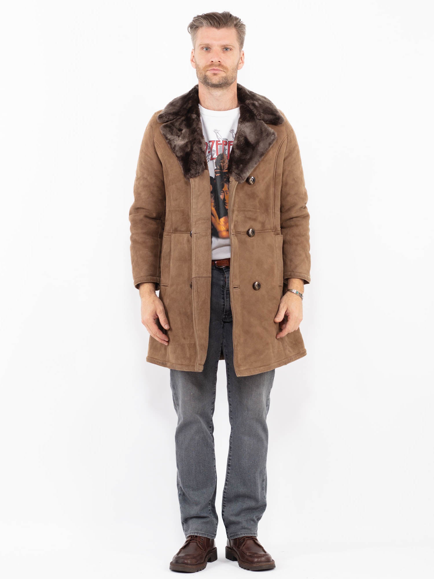 Vintage 70's Men Sheepskin Coat in Beige by Northern Grip