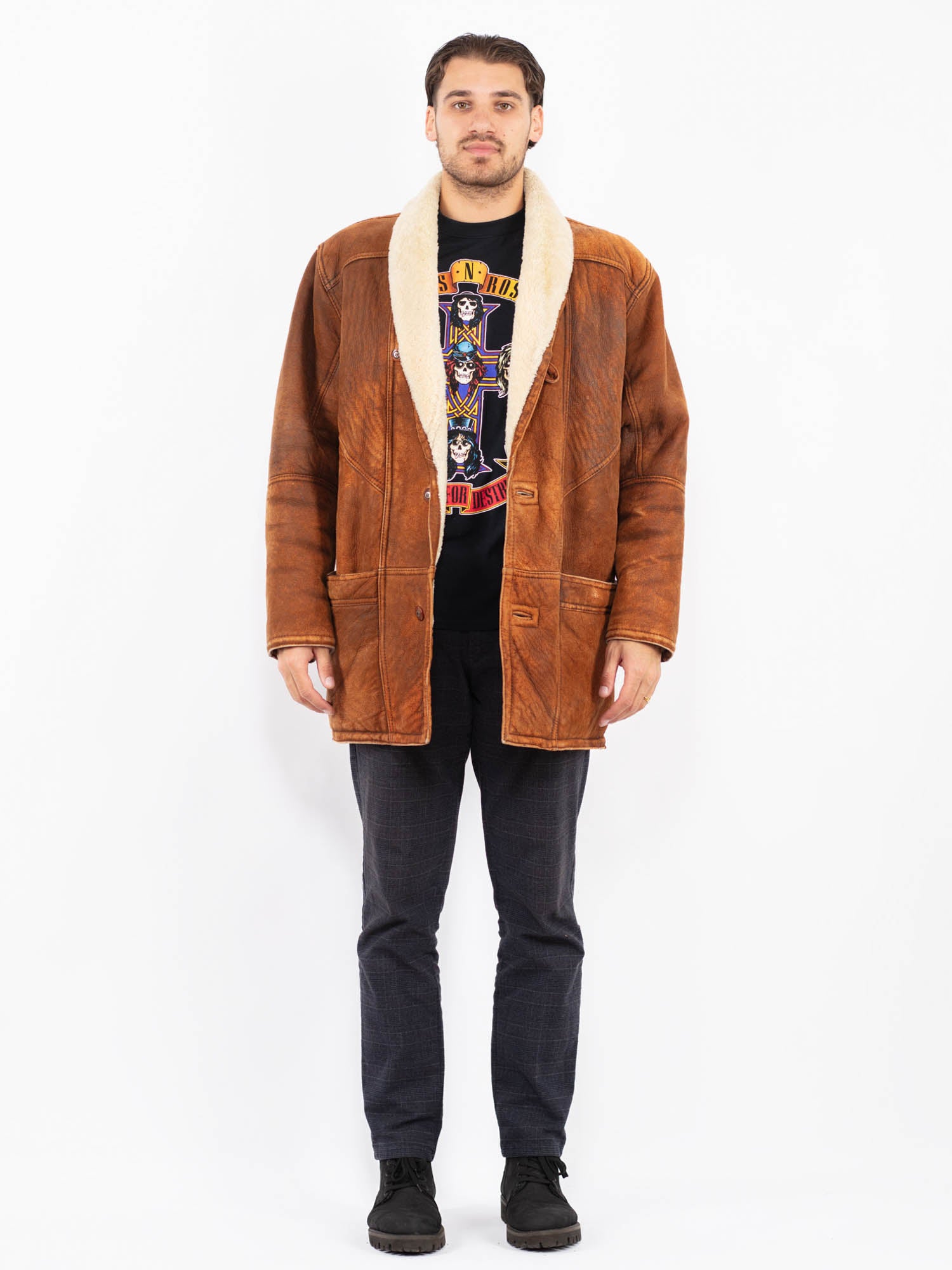 Vintage 80's Men Sheepskin Coat in Brown by Northern Grip