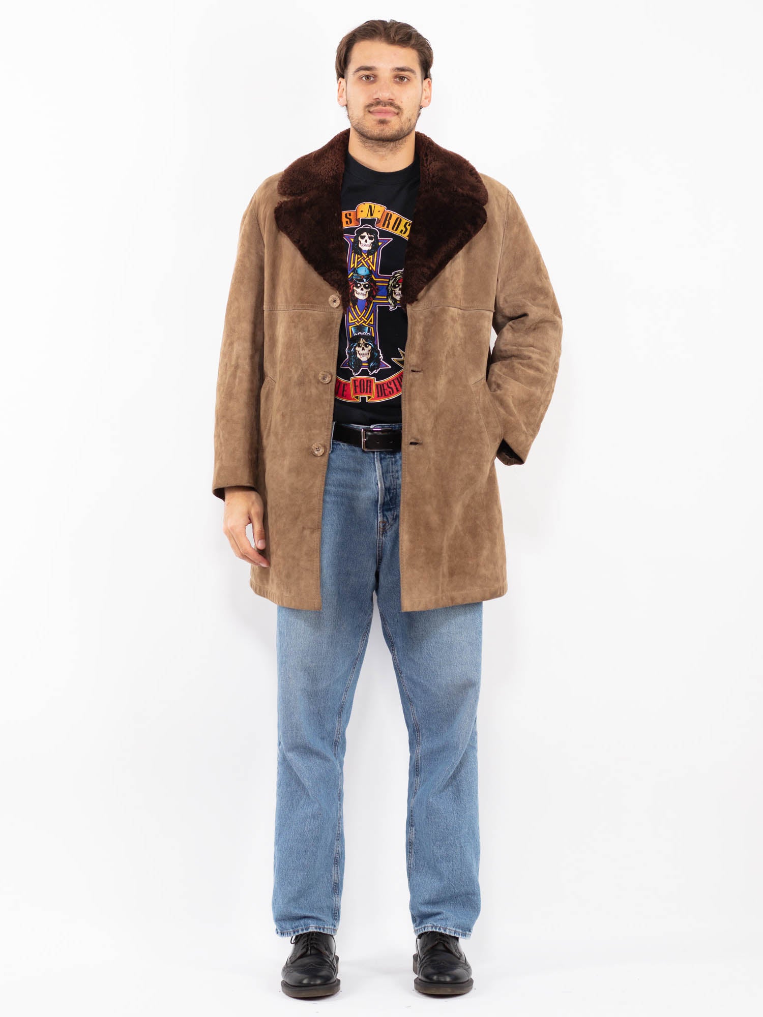 Vintage 70's Men Suede Sherpa Coat in Brown by Northern Grip