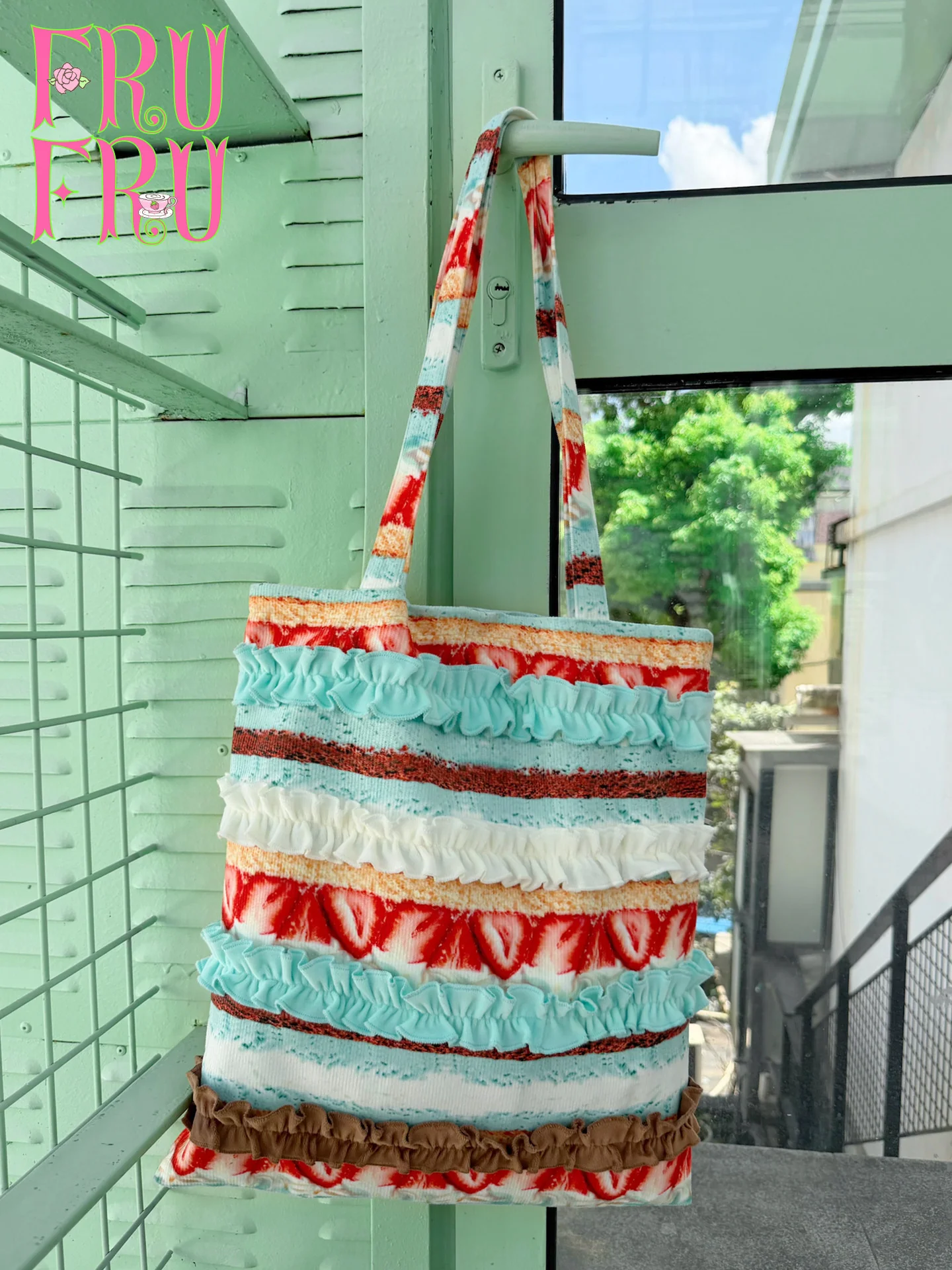 Kawaii Cake Print Corduroy Tote Bag - frufru by Land Decora