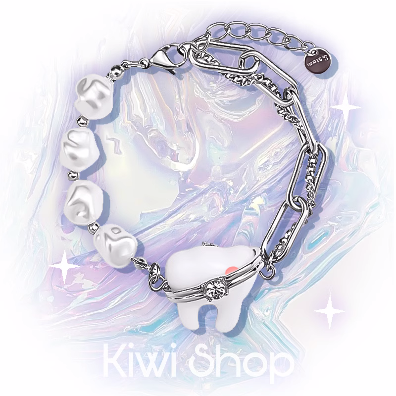 Y2K Fun Tooth Pearl Bracelet Necklace - Titanium Alloy - Kiwi Store by Land Decora