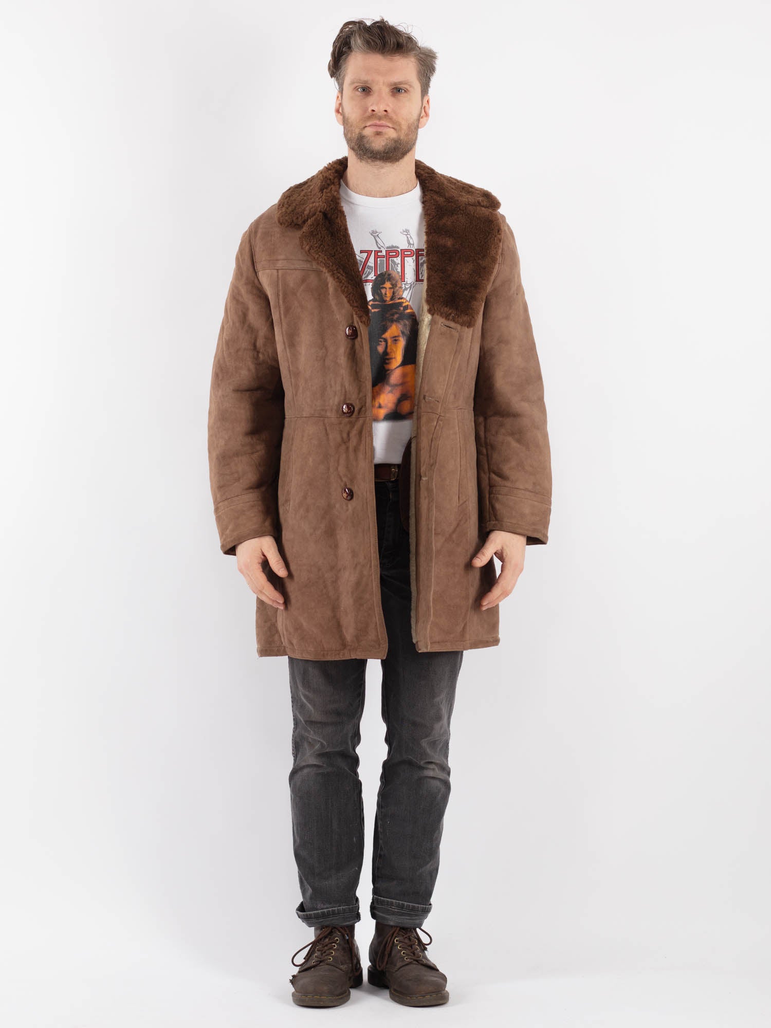 Vintage 70's Men Sheepskin Coat in Beige by Northern Grip