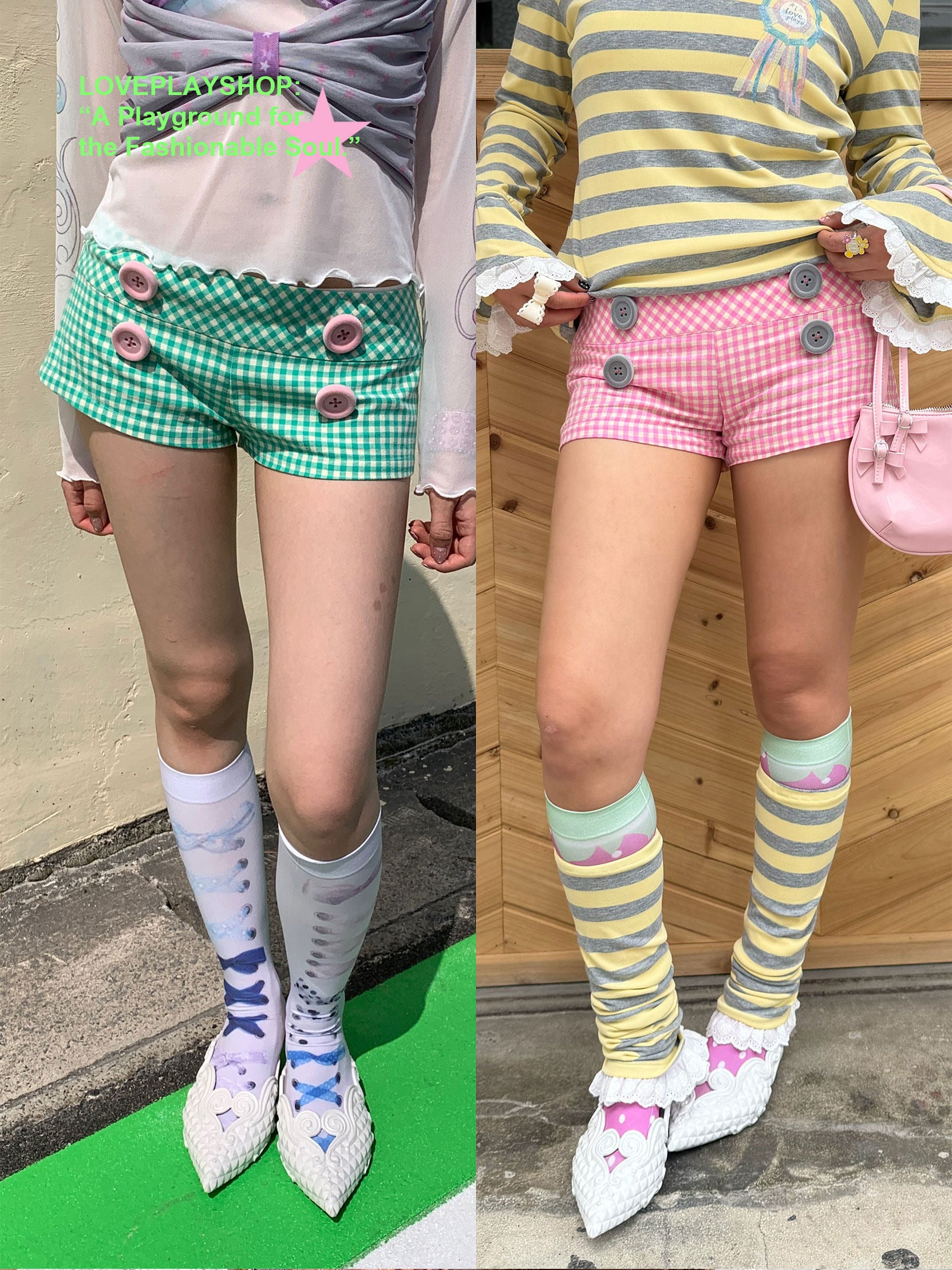 Plaid Button Mid-Low Waist Shorts - loveplayshop by Land Decora