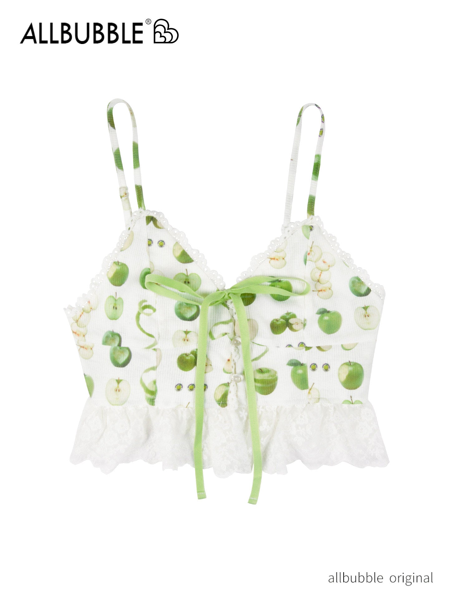 Y2K Apple Print Lace Cami - Allbubble by Land Decora