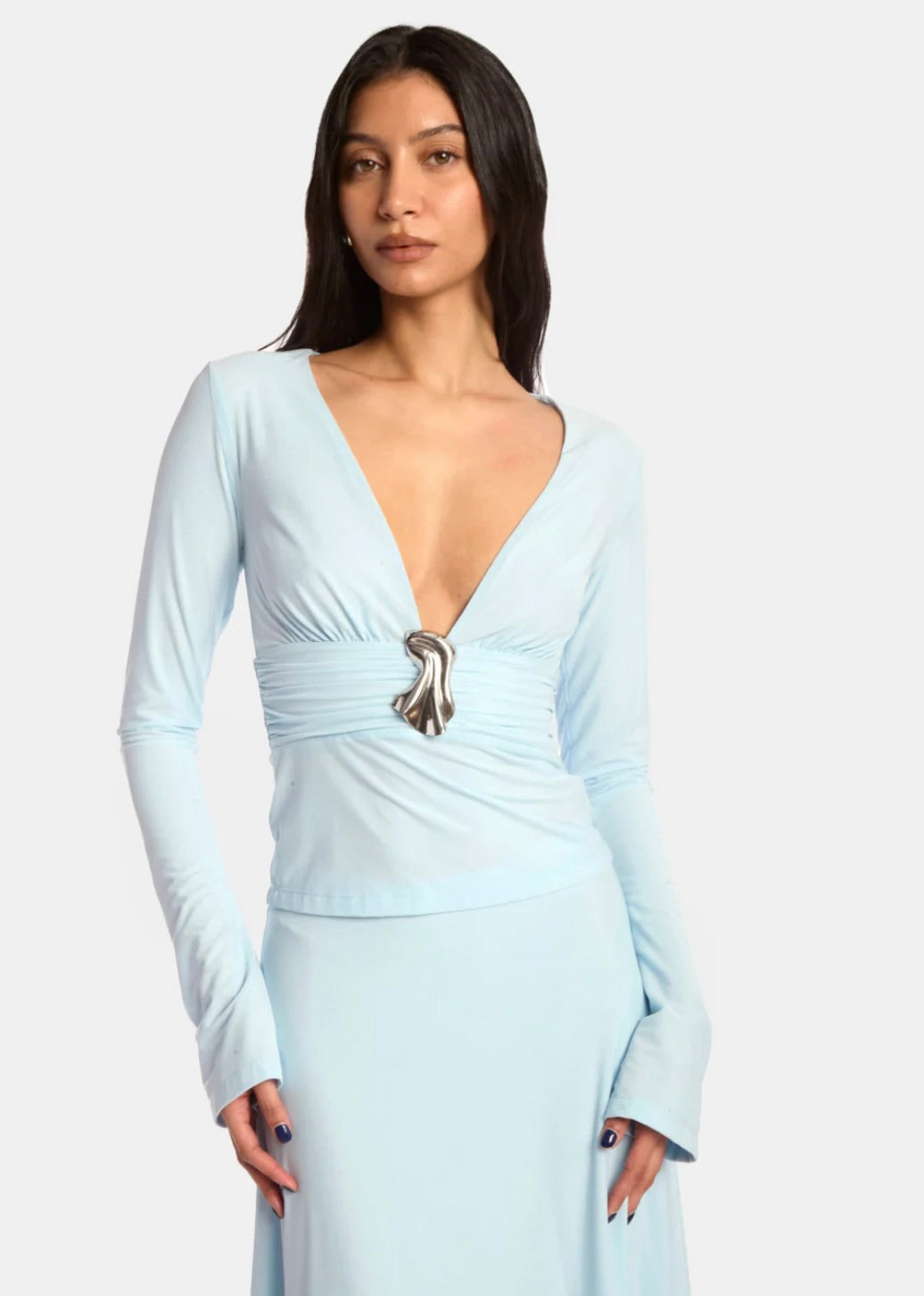 Kate Barton Long Sleeve V Neck Top with Brooch by Sierra Deene