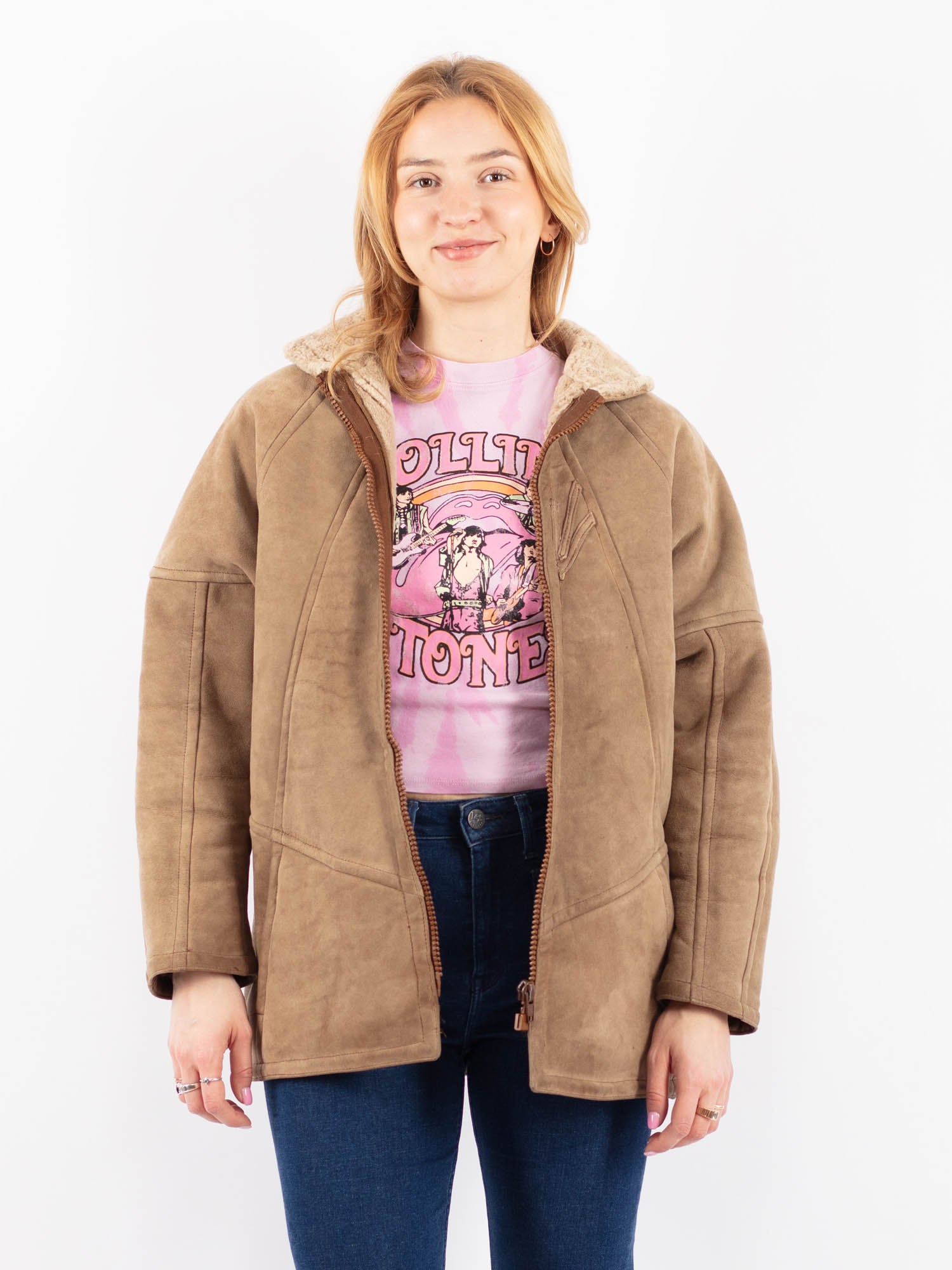Vintage 90's Women Sheepskin Jacket in Beige by Northern Grip