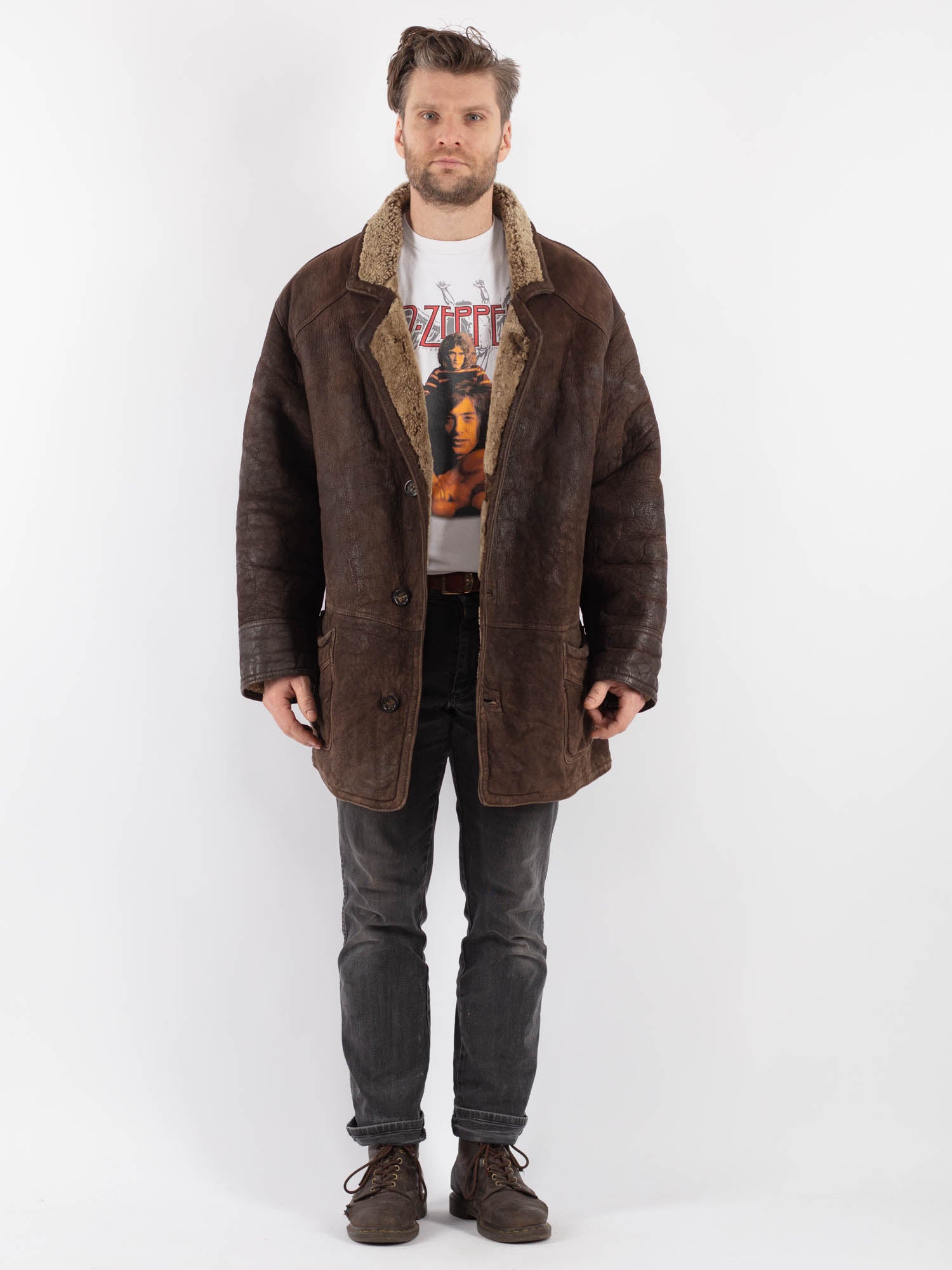 Vintage 90's Men Sheepskin Coat in Brown by Northern Grip