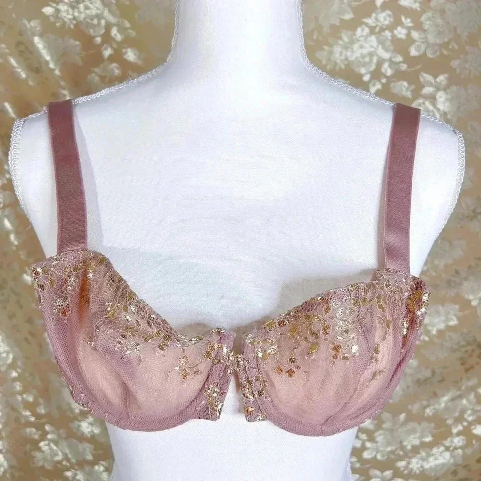 Victoria's Secret Very Sexy Blush Pink Gold Metallic Unlined Balconet by Hot Girl Secondhand