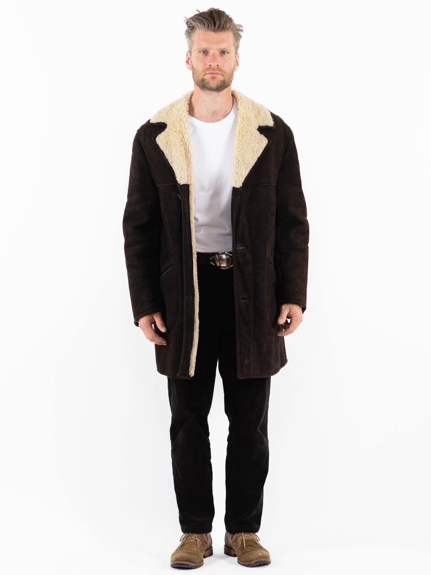 Vintage 70's Men Sheepskin Coat in Brown by Northern Grip