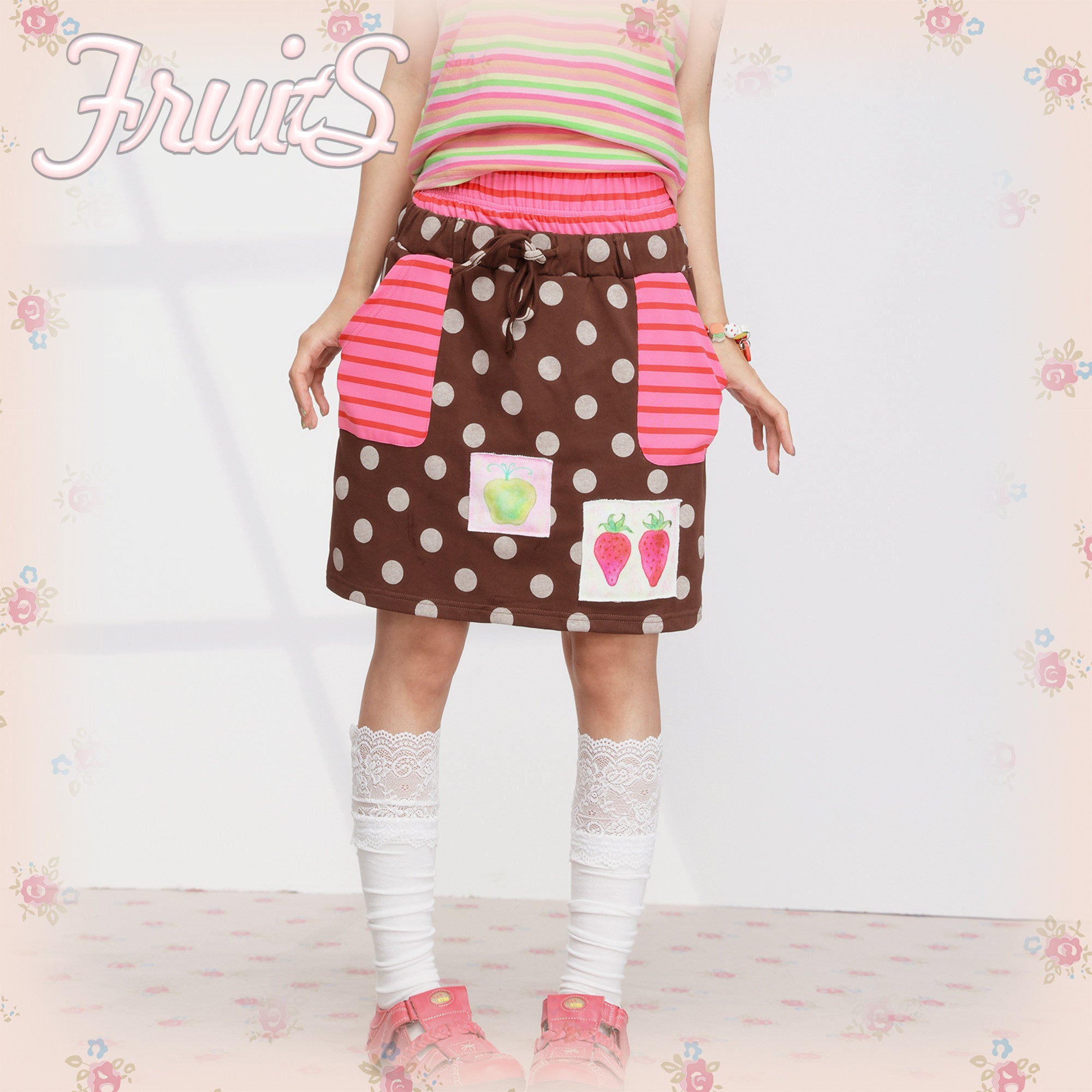Strawberry Polka Mini Skirt - FRUITS by Land Decora