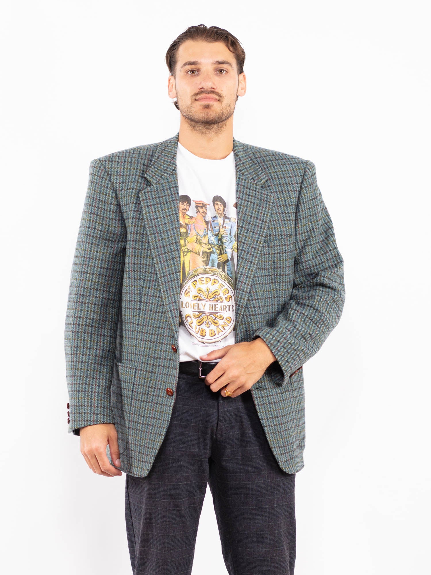 Vintage 70's Men Cashmere Wool Blend Blazer Jacket in Blue by Northern Grip