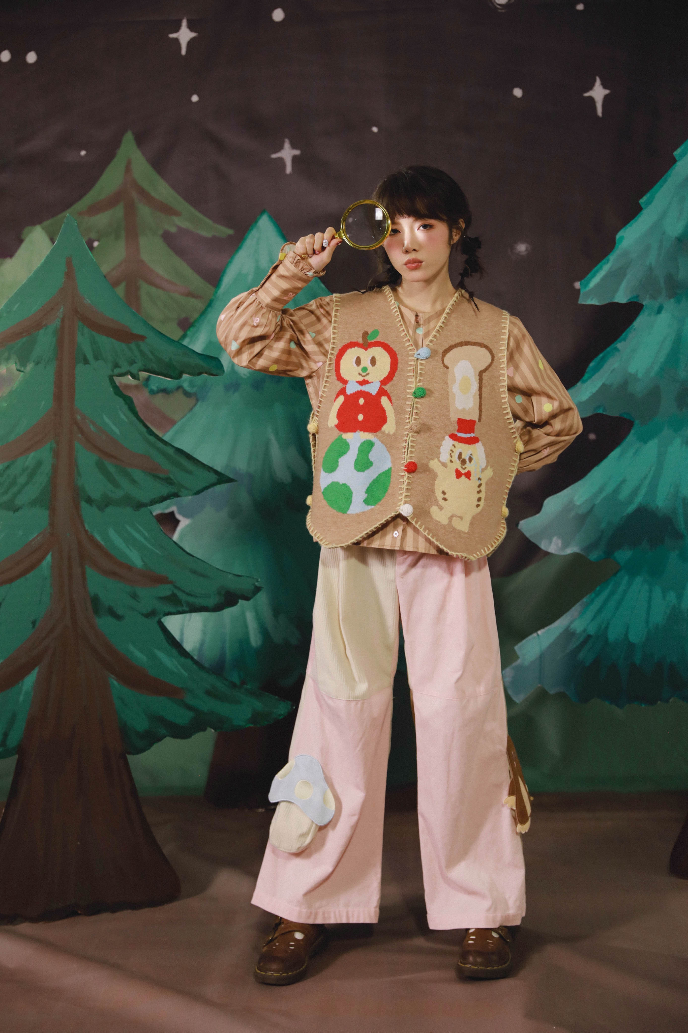 Harajuku Pants Mushroom Pocket Corduroy Color Contrast Wide Pants Meugler by Land Decora