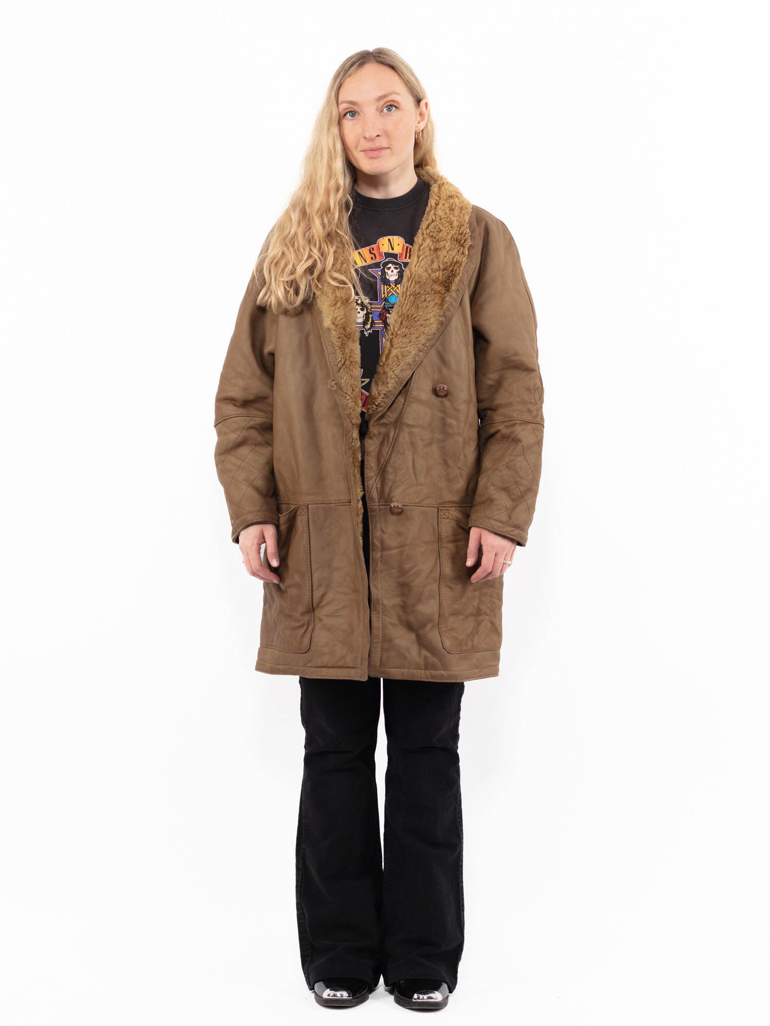 Vintage 80's Women Sheepskin Coat in Brown by Northern Grip