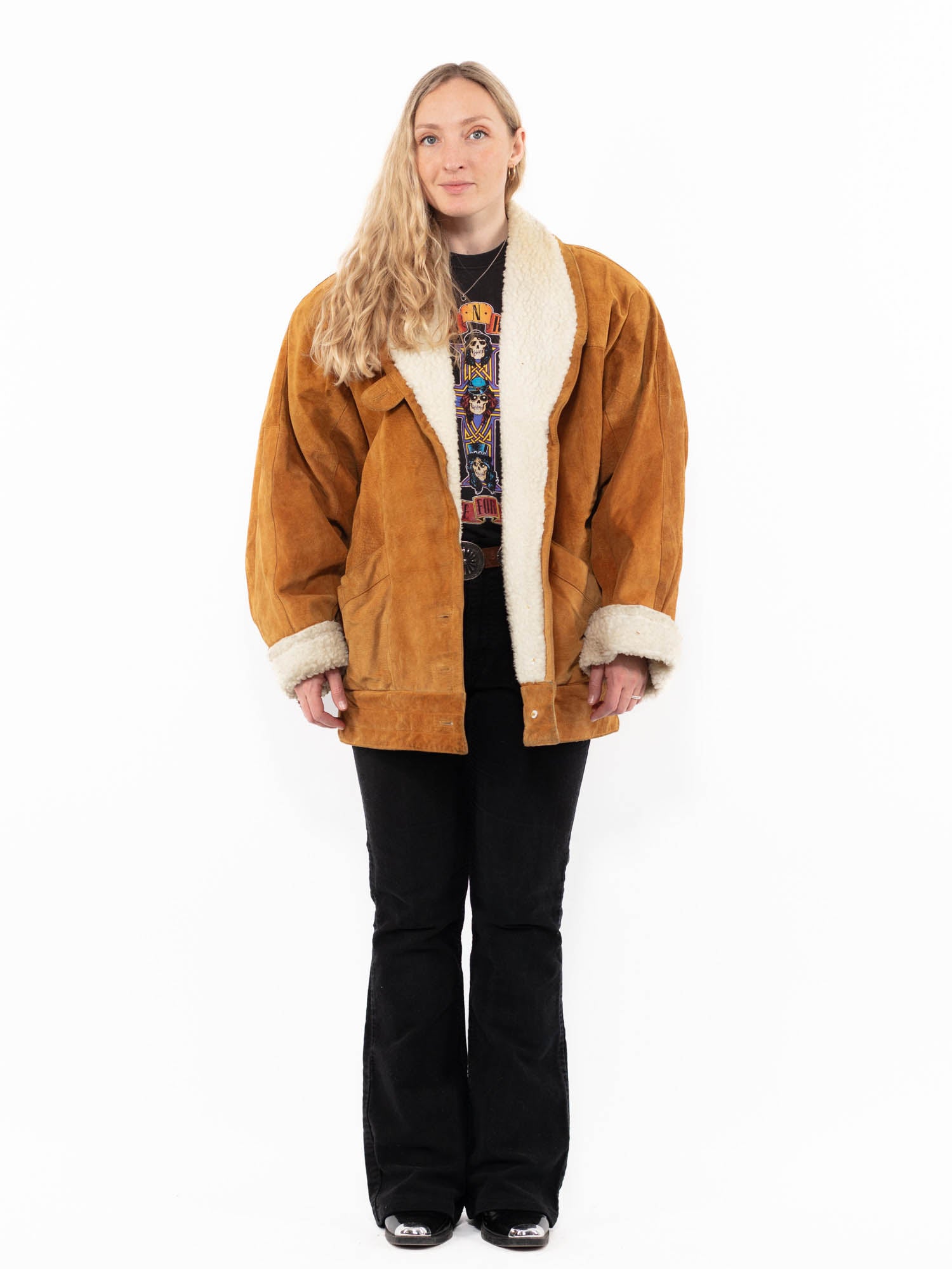 Vintage 90's Women Suede Sherpa Coat in Brown by Northern Grip