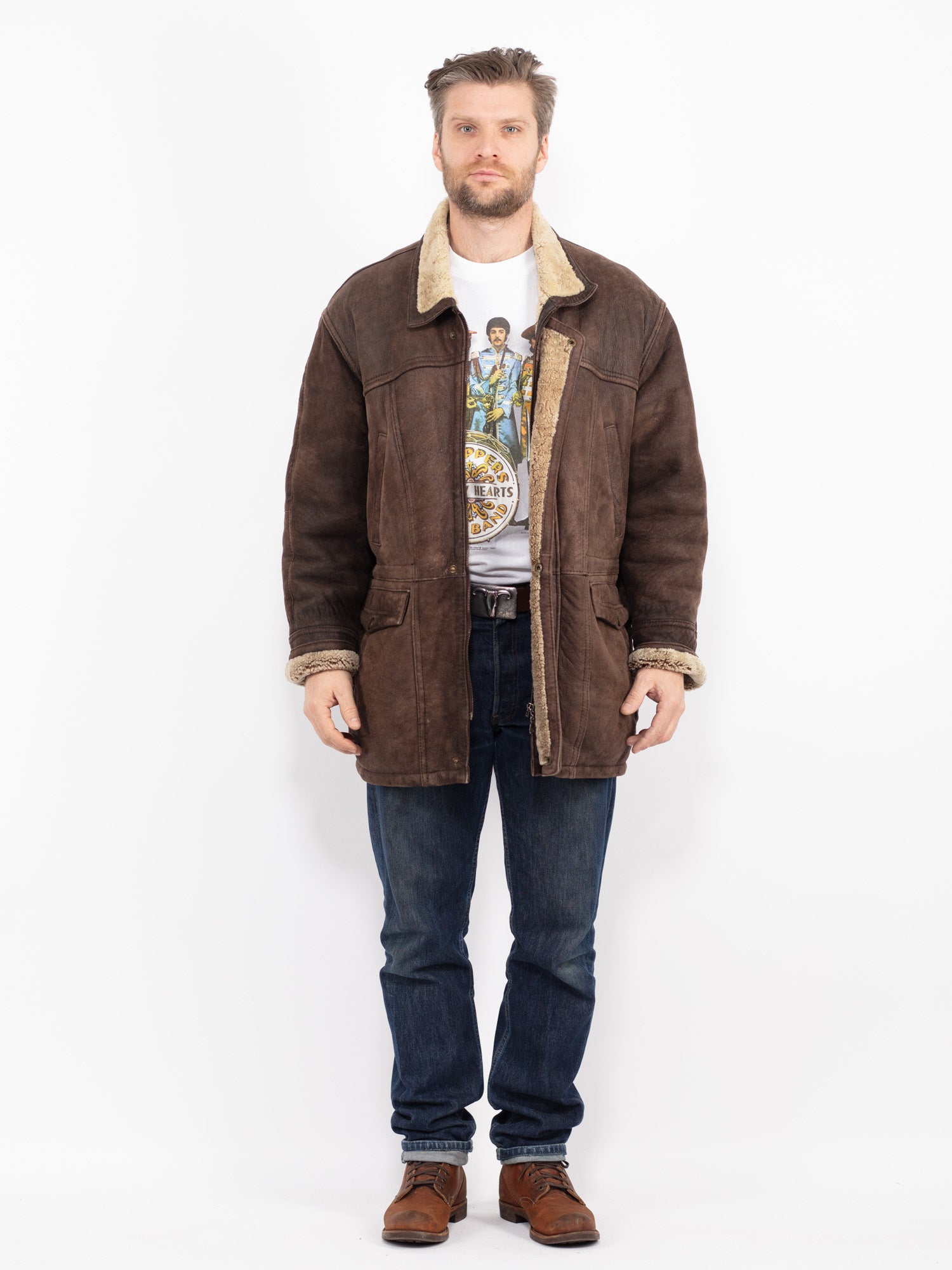 Vintage 90's Men Sheepskin Coat in Brown by Northern Grip